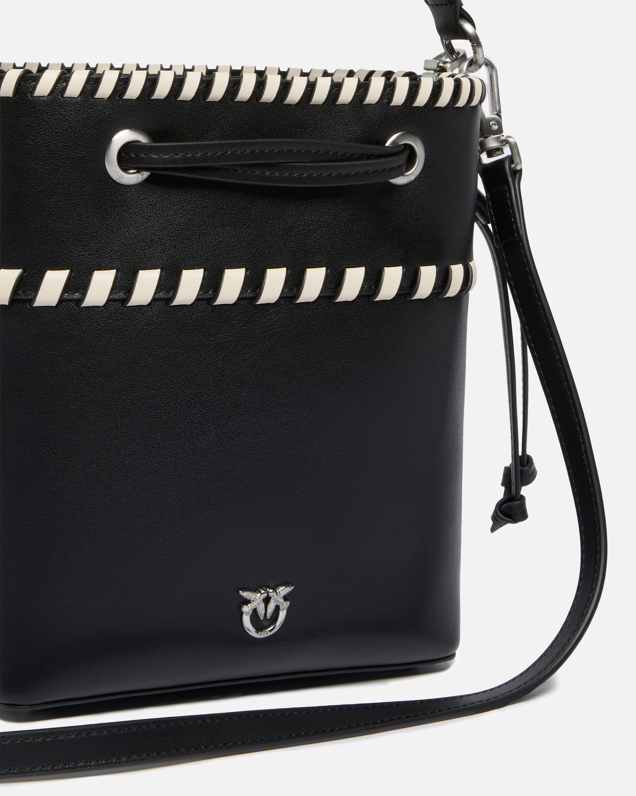 SMALL LEATHER BUCKET BAG WITH THREADED DETAILING - 3