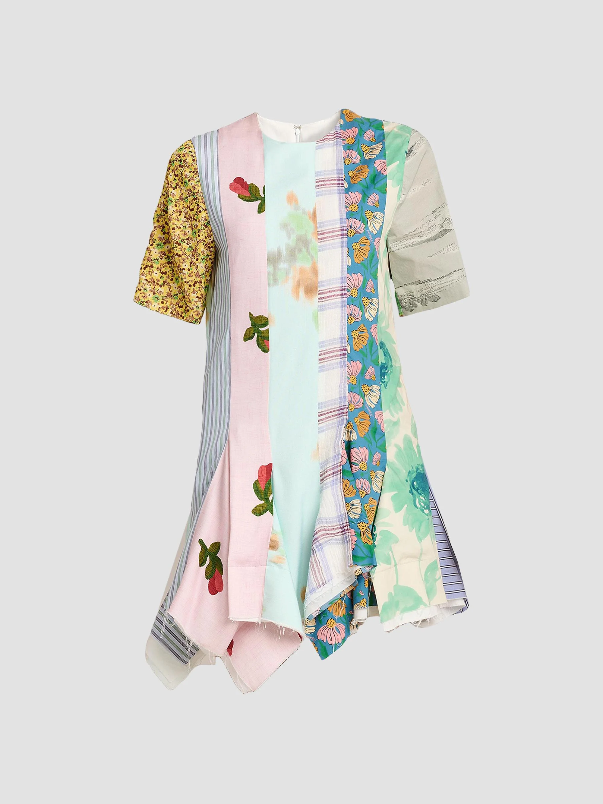 Women's Patchwork Print Cotton Mini Dress - Multi - 1