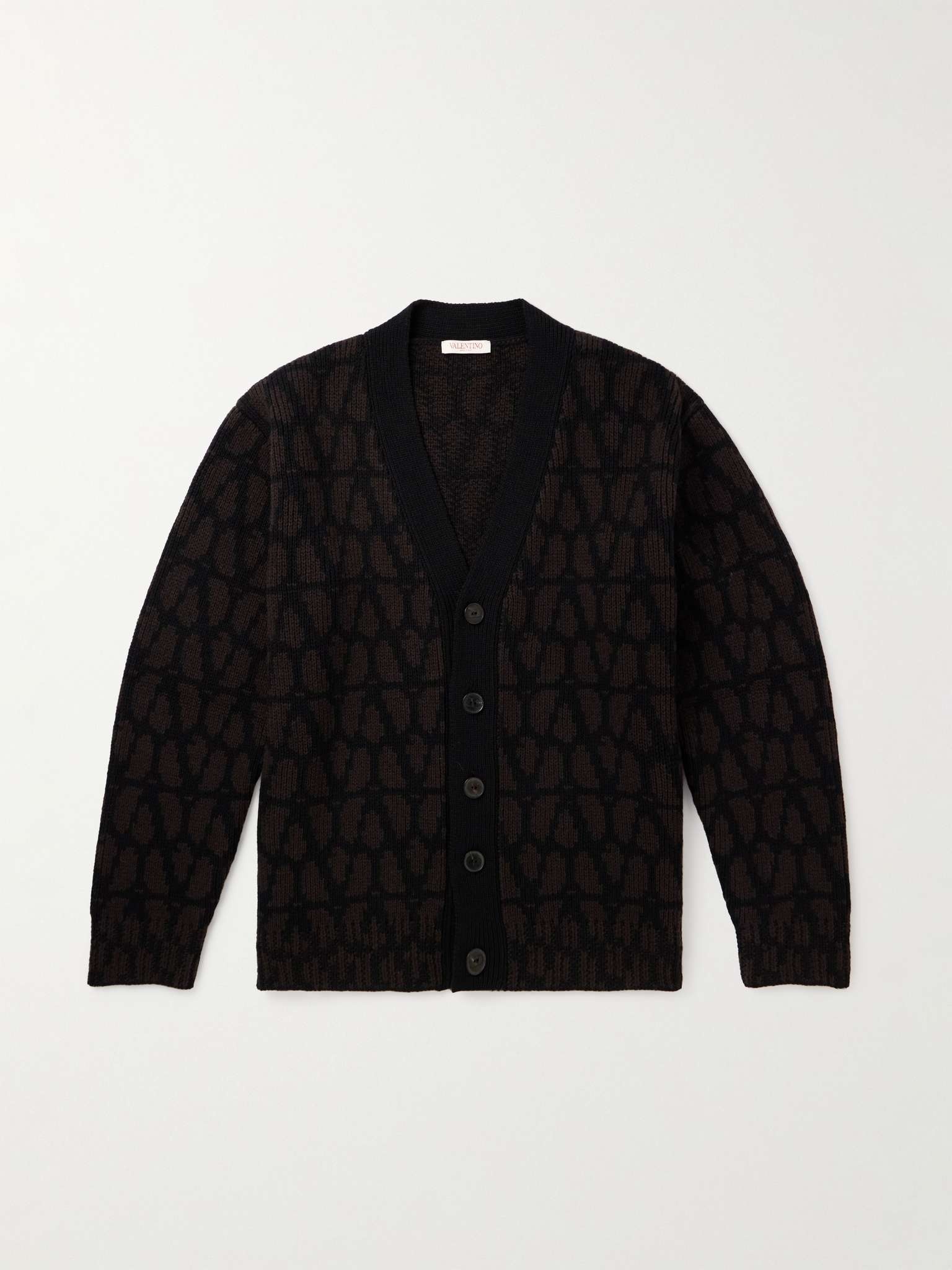 Logo-Jacquard Virgin Wool Cardigan - 1