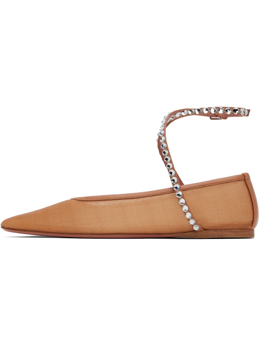 Tan Ane Mesh Crystal Ballerina Flats - 3
