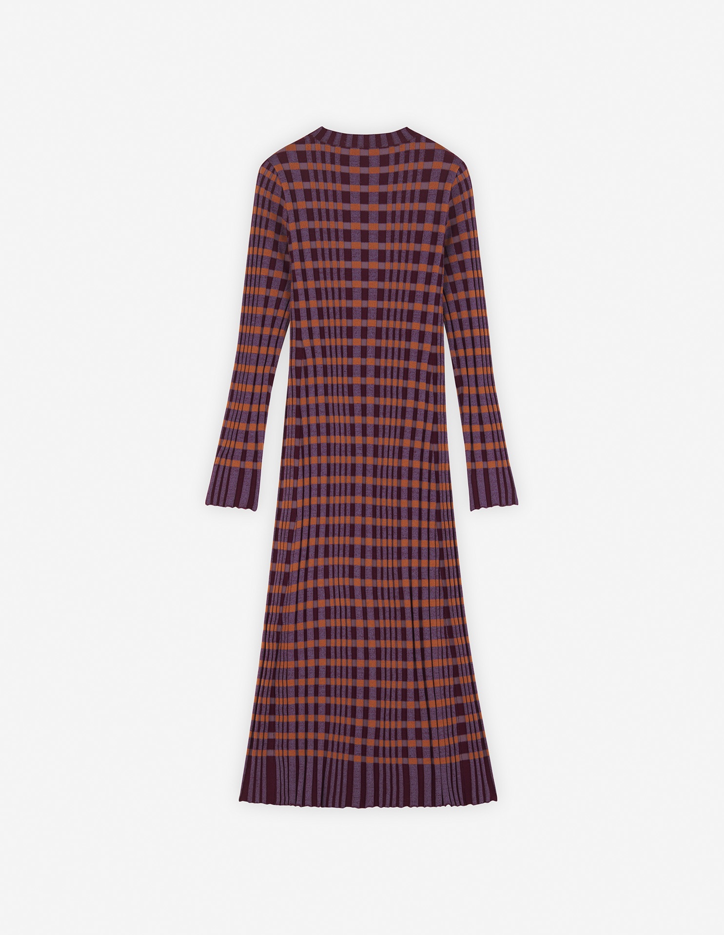 CHECKED RIBBED LONG DRESS - 6