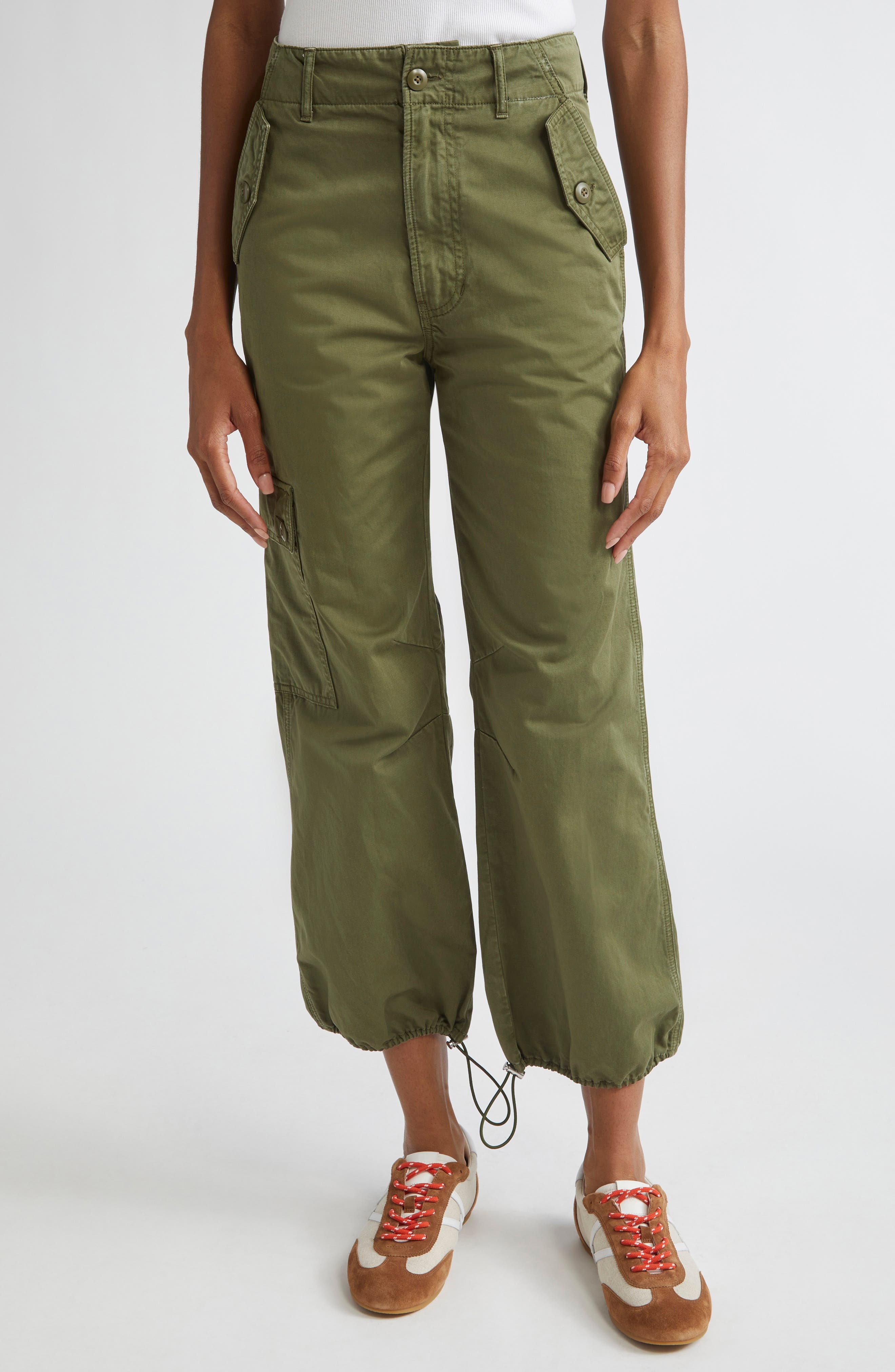 Veronica Beard Mandy Cotton Parachute Pants in Army at Nordstrom - 1