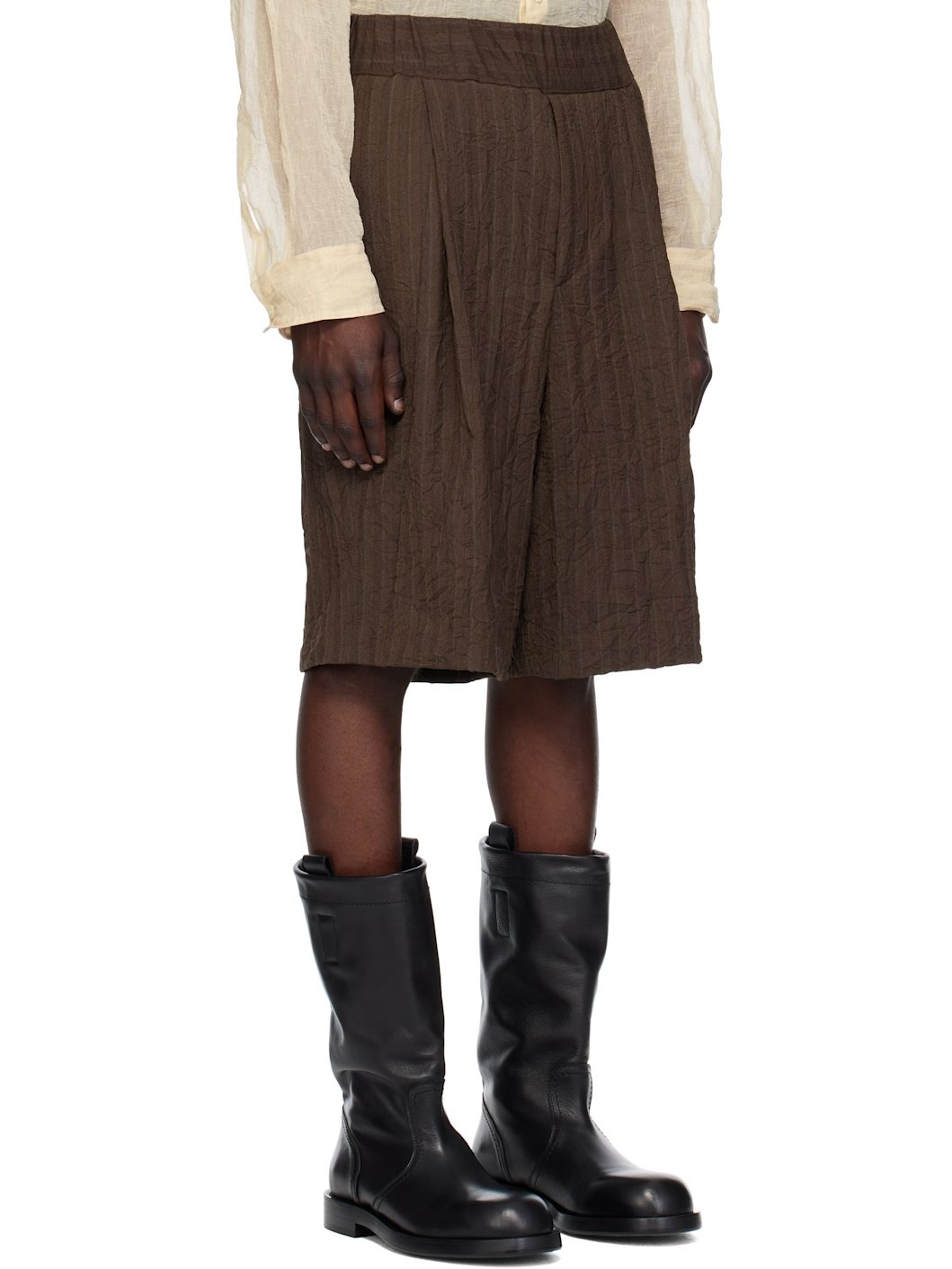 Brown Pleated Bermuda Shorts - 2