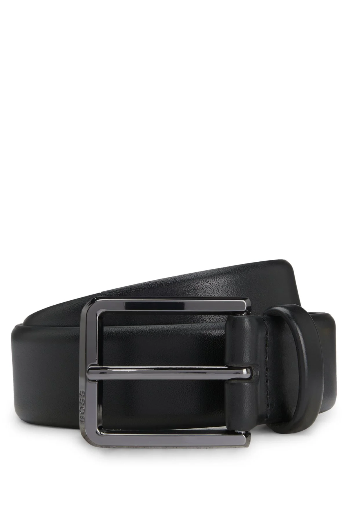 ITALIAN-LEATHER BELT WITH POLISHED GUNMETAL BUCKLE - 1