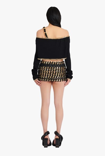 Cropped black and gold eco-designed knit sweater - 3