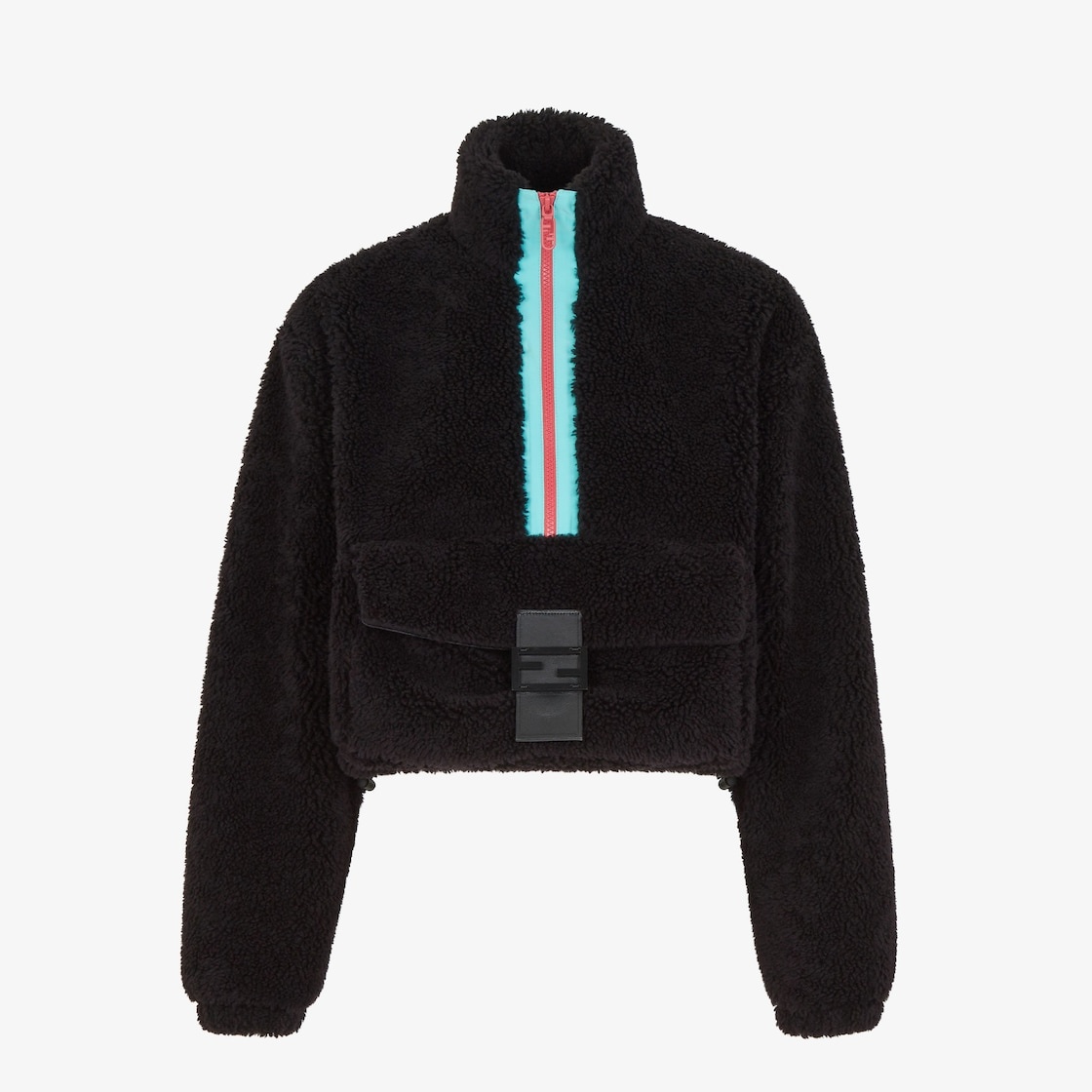 Black teddy-effect wool jacket - 1