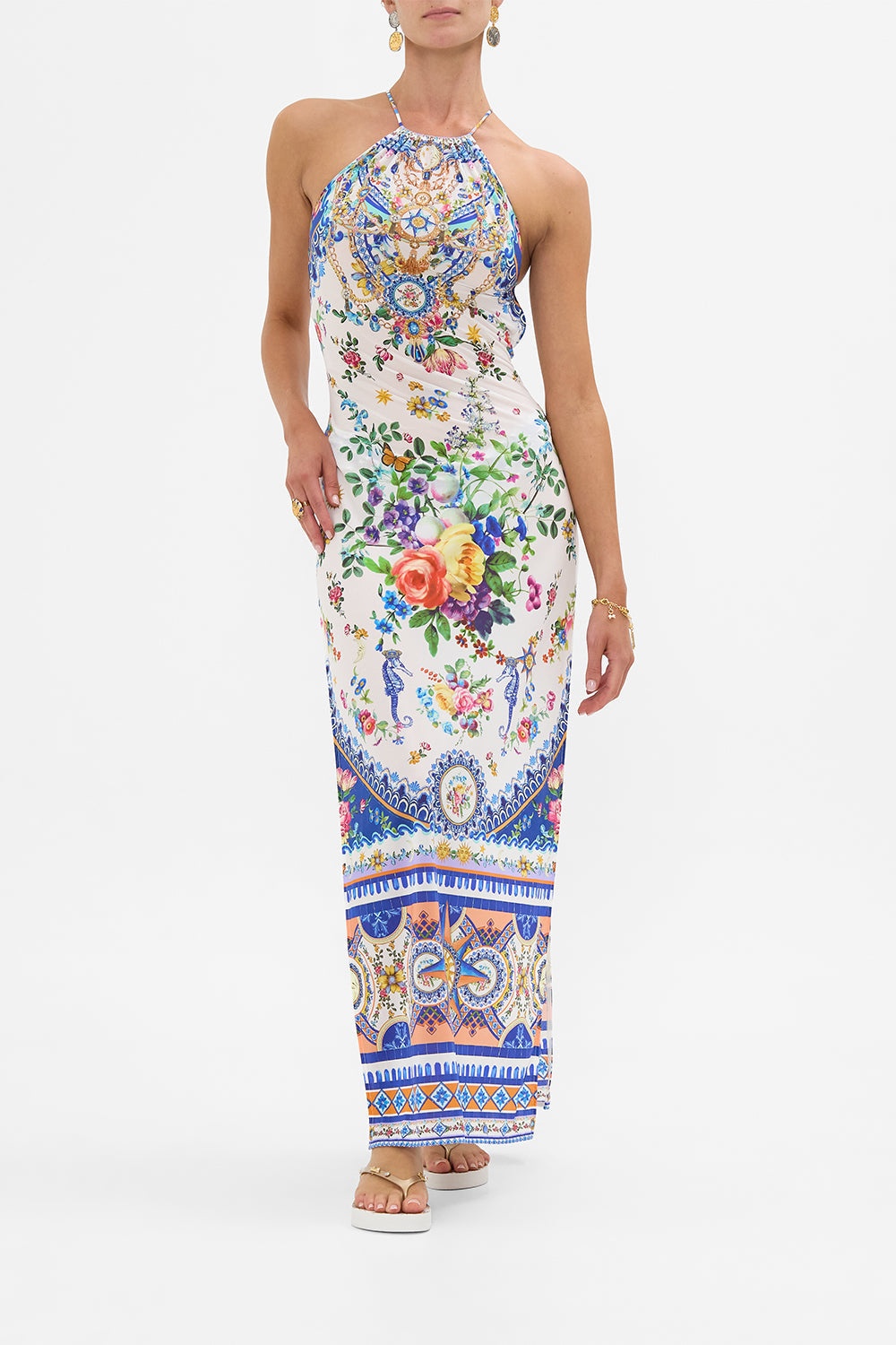 HIGH NECK MAXI DRESS WITH TIE BACK - 2