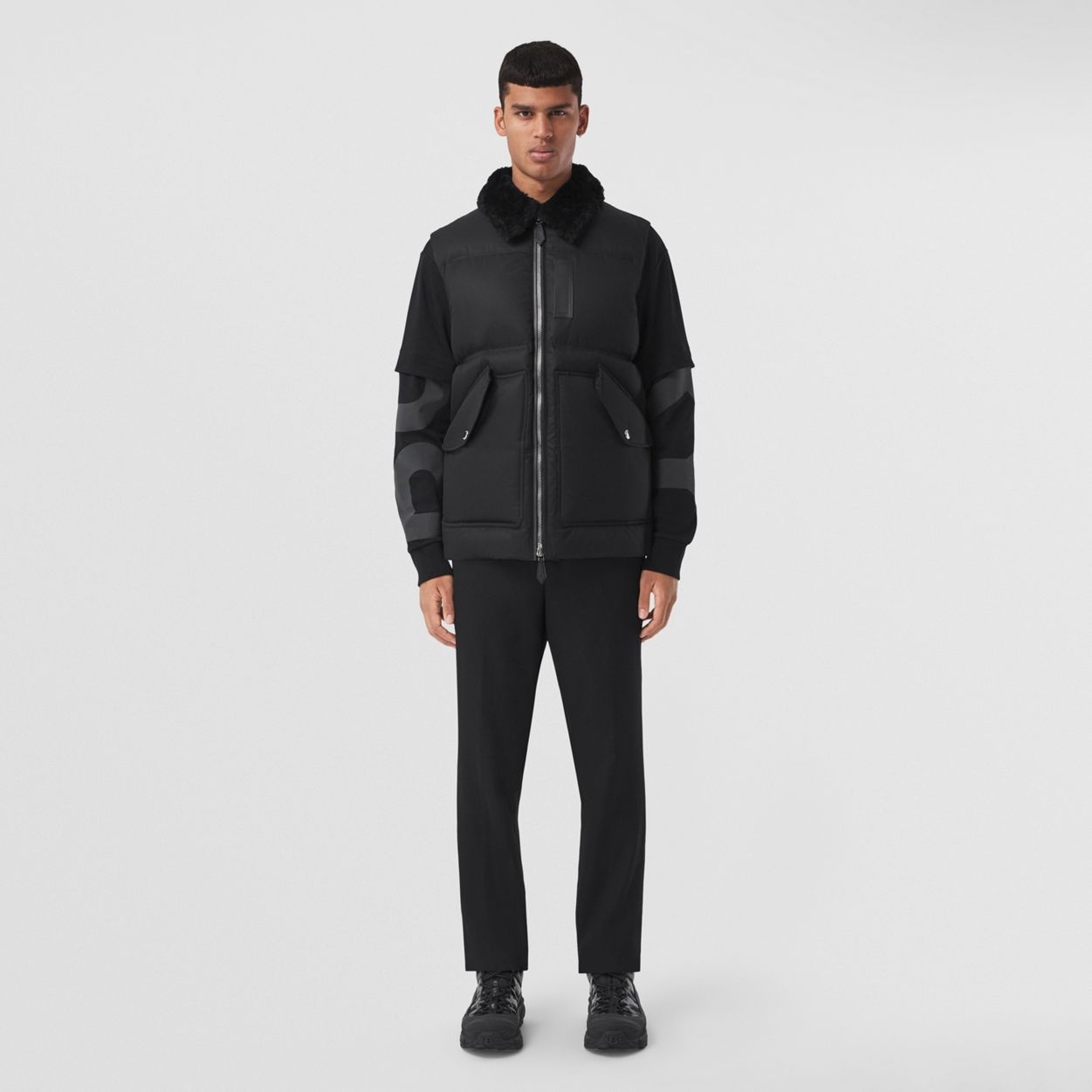 Detachable Shearling Collar Cotton Gabardine Gilet - 2
