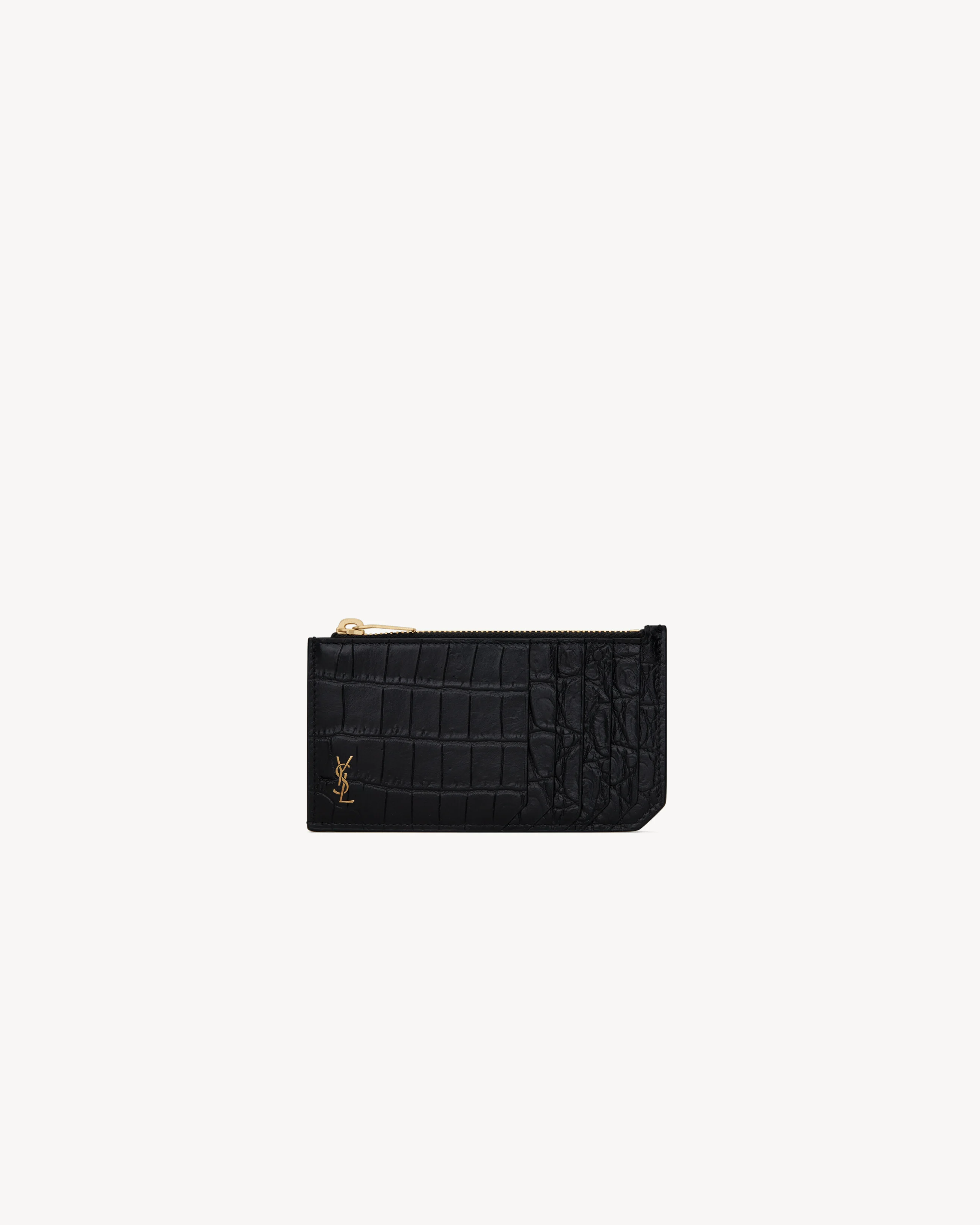 TINY CASSANDRE FRAGMENTS ZIP CARD CASE IN CROCODILE-EMBOSSED MATTE LEATHER - 1
