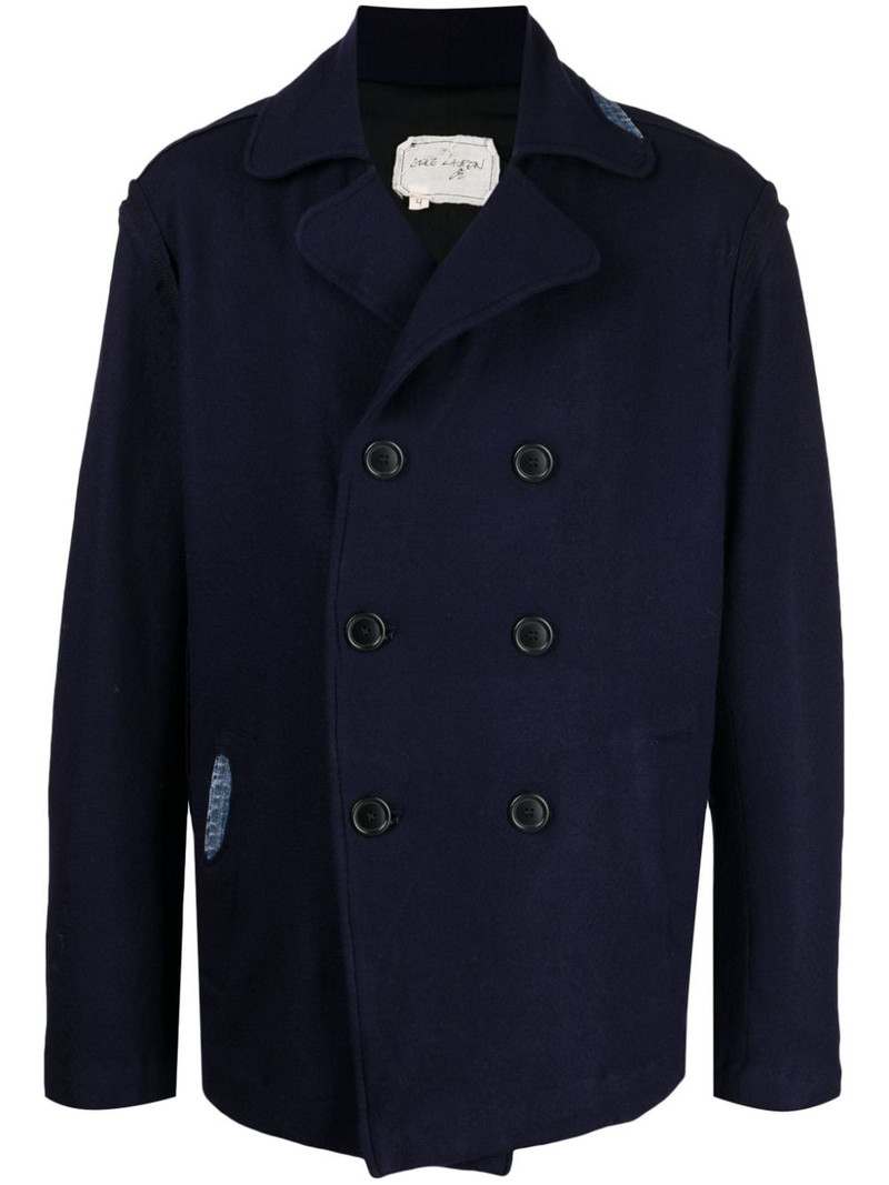 denim-patch double-breasted jacket 1