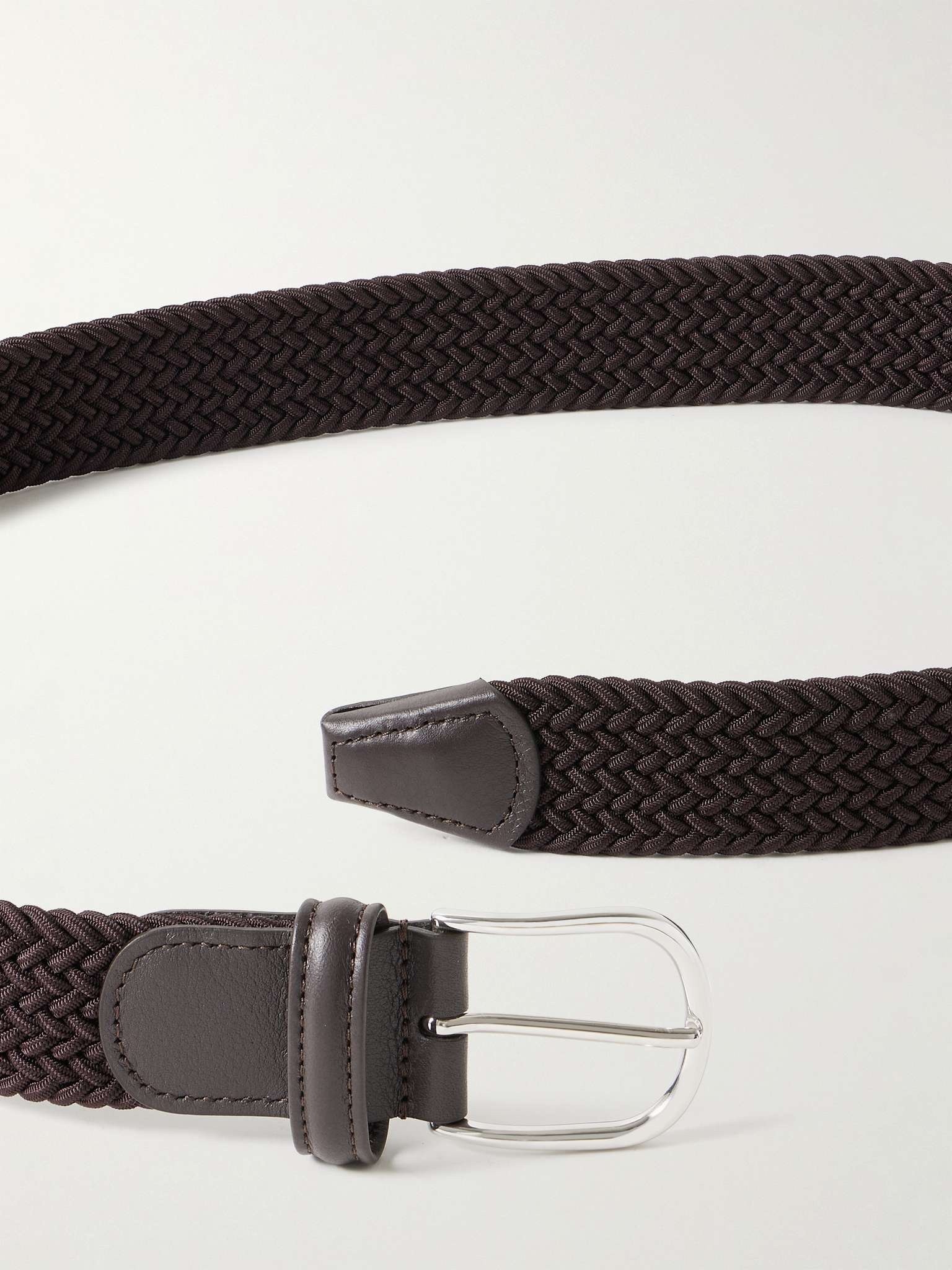 3.5cm Leather-Trimmed Woven Elastic Belt - 2