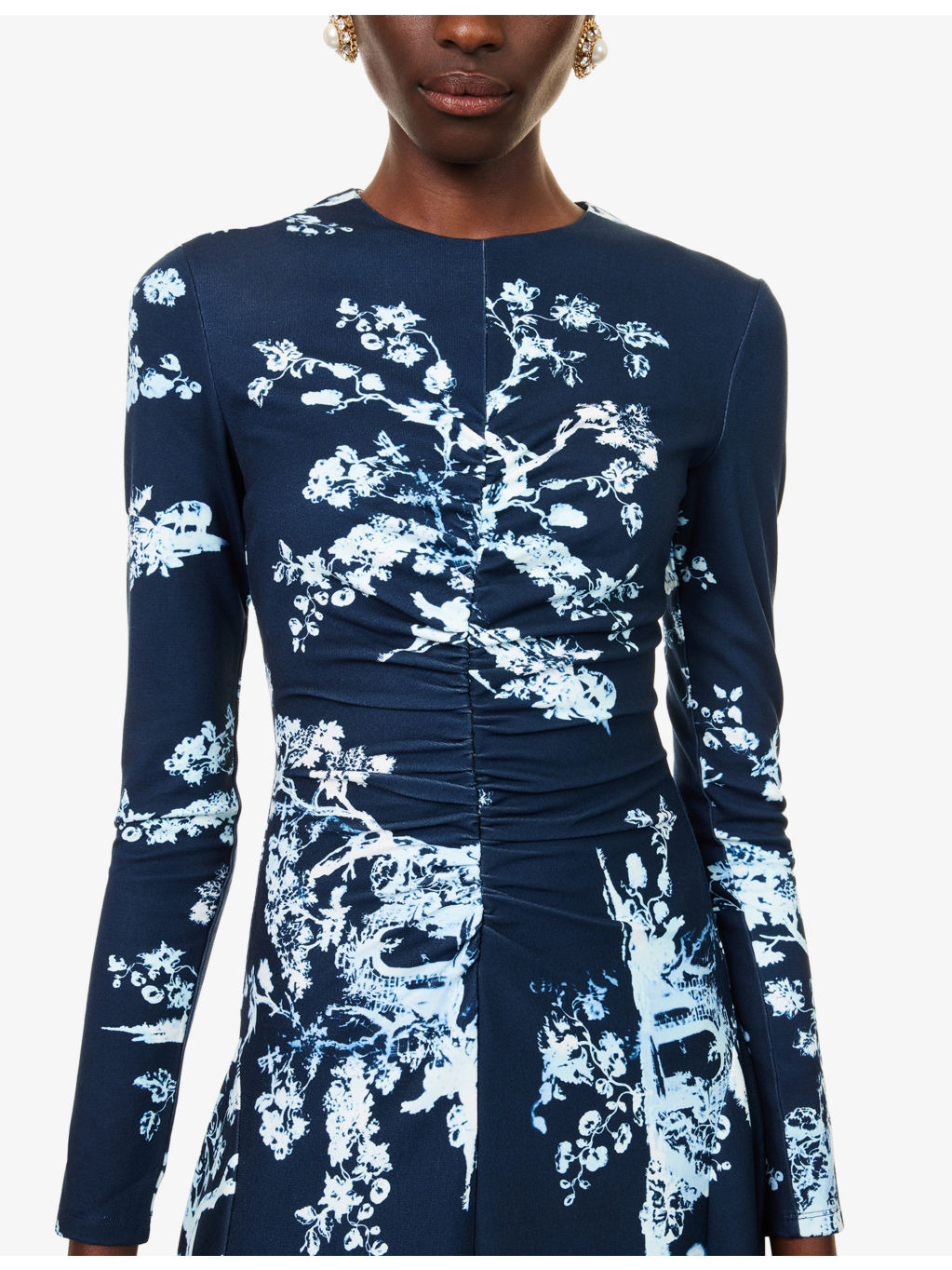 Draped Floral Stretch-Woven Midi Dress - 5