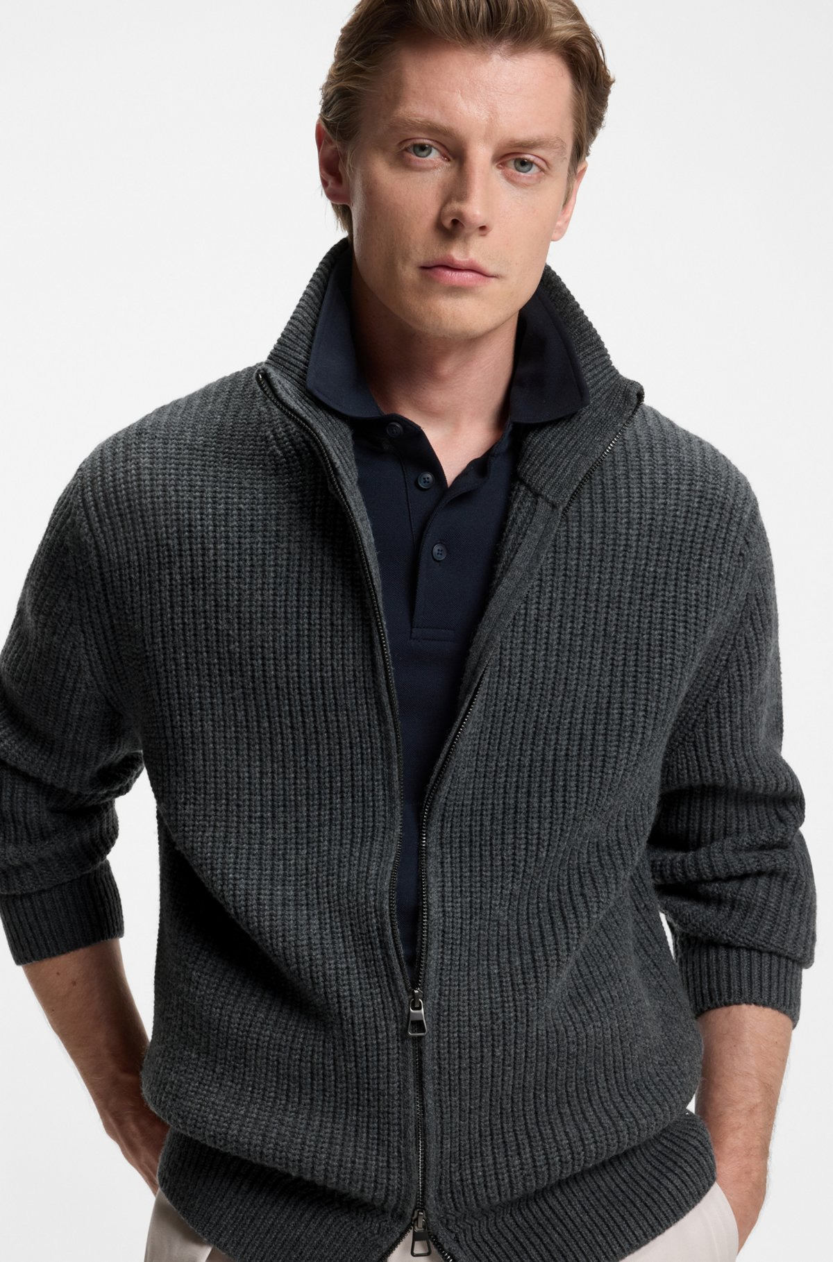 BECKHAM X BOSS ZIP-UP CARDIGAN IN WOOL AND CASHMERE - 3