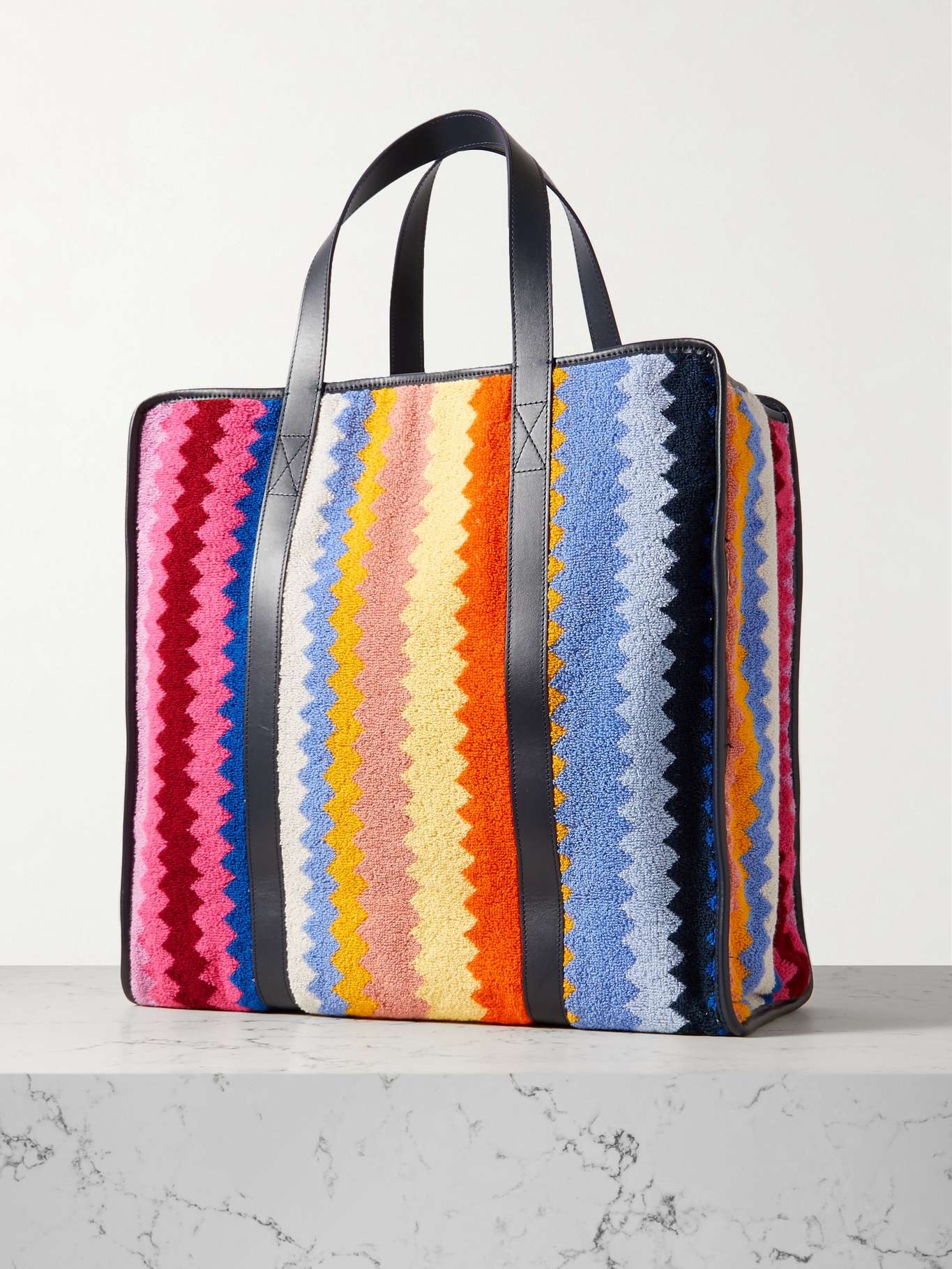 Cecil leather-trimmed striped cotton-terry tote - 3