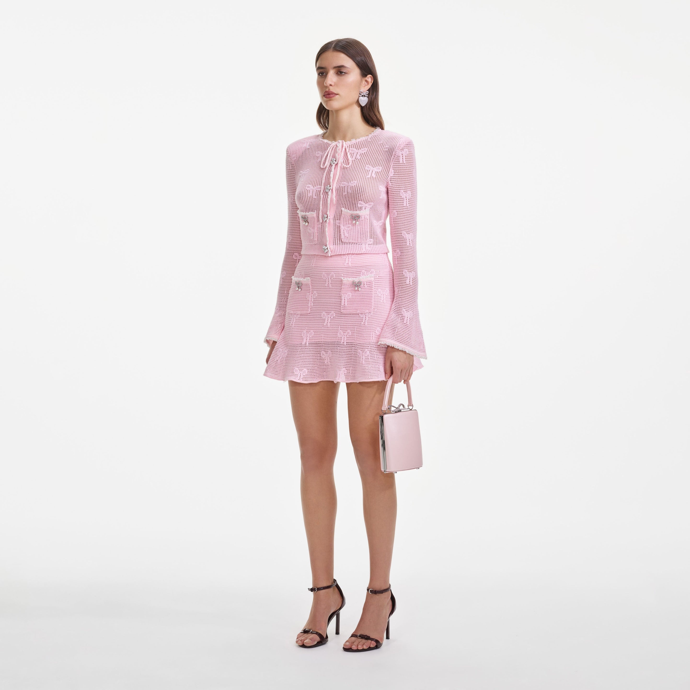 Pink Bow Crochet Cardigan - 2