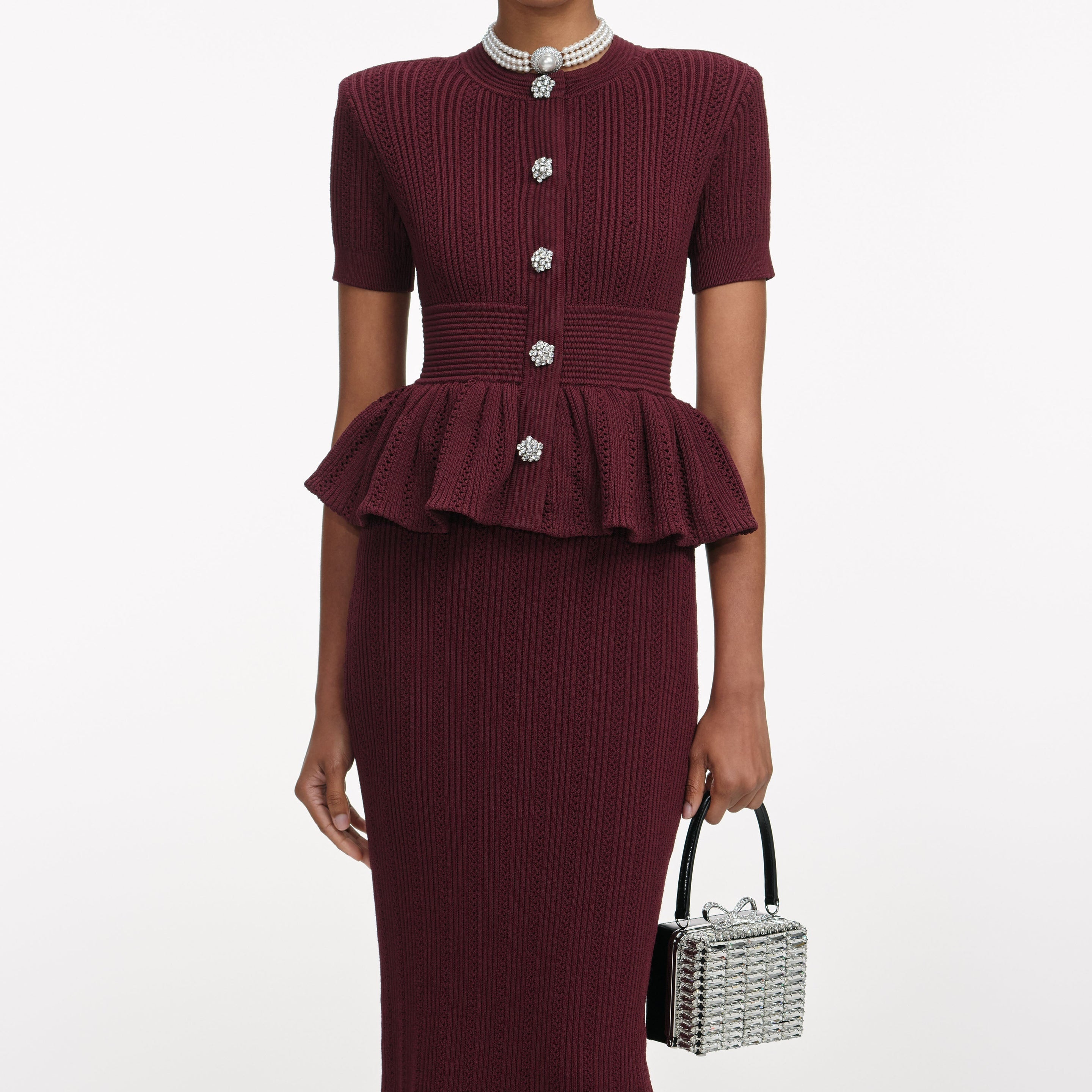 Bordeaux Pointelle Knit Midi Dress - 4