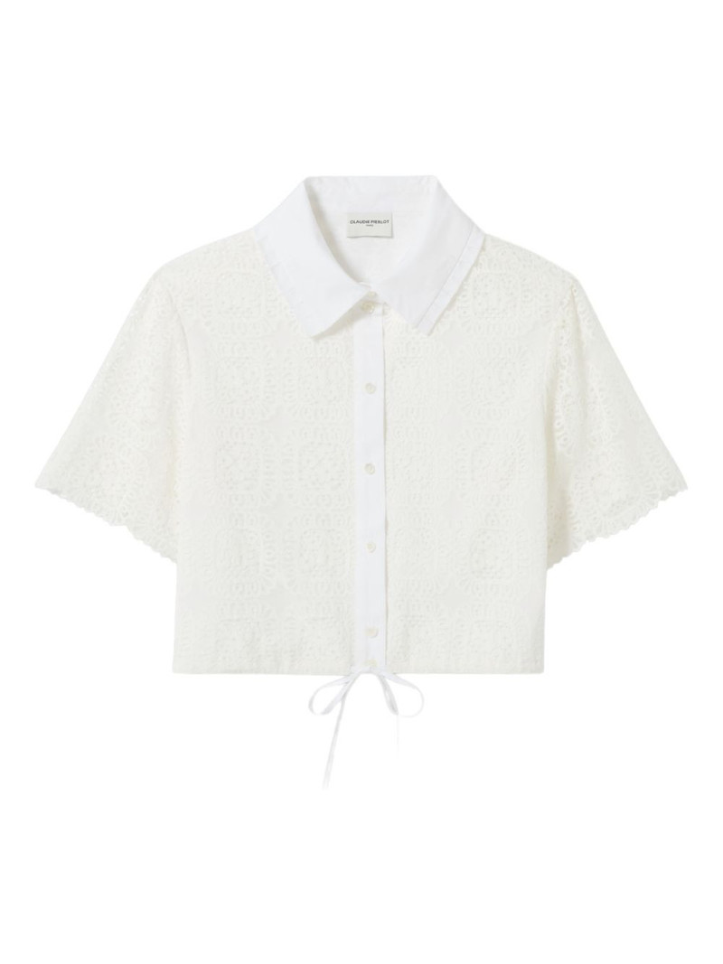 lace-embellishment drawstring shirt 1