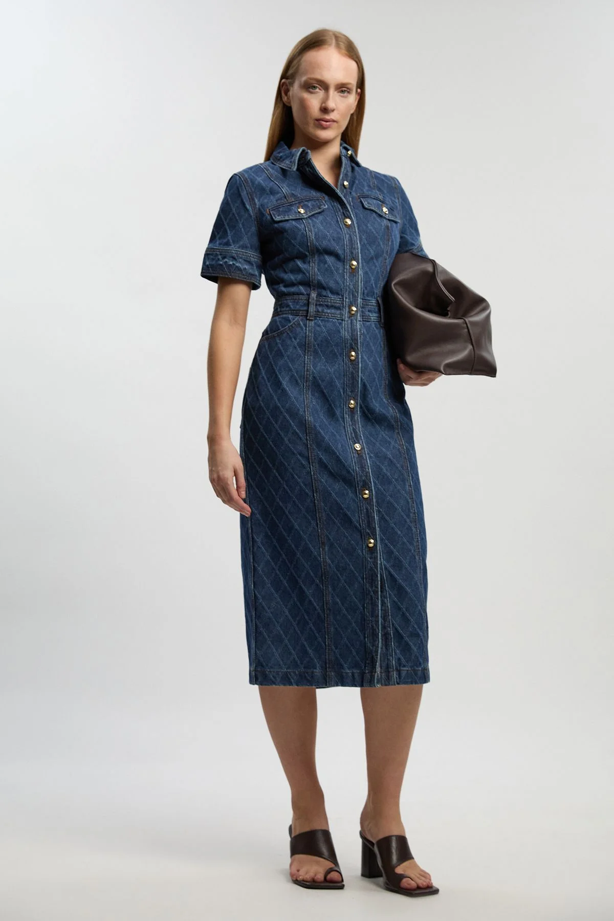 Petite Denim Printed Midi Dress - 1