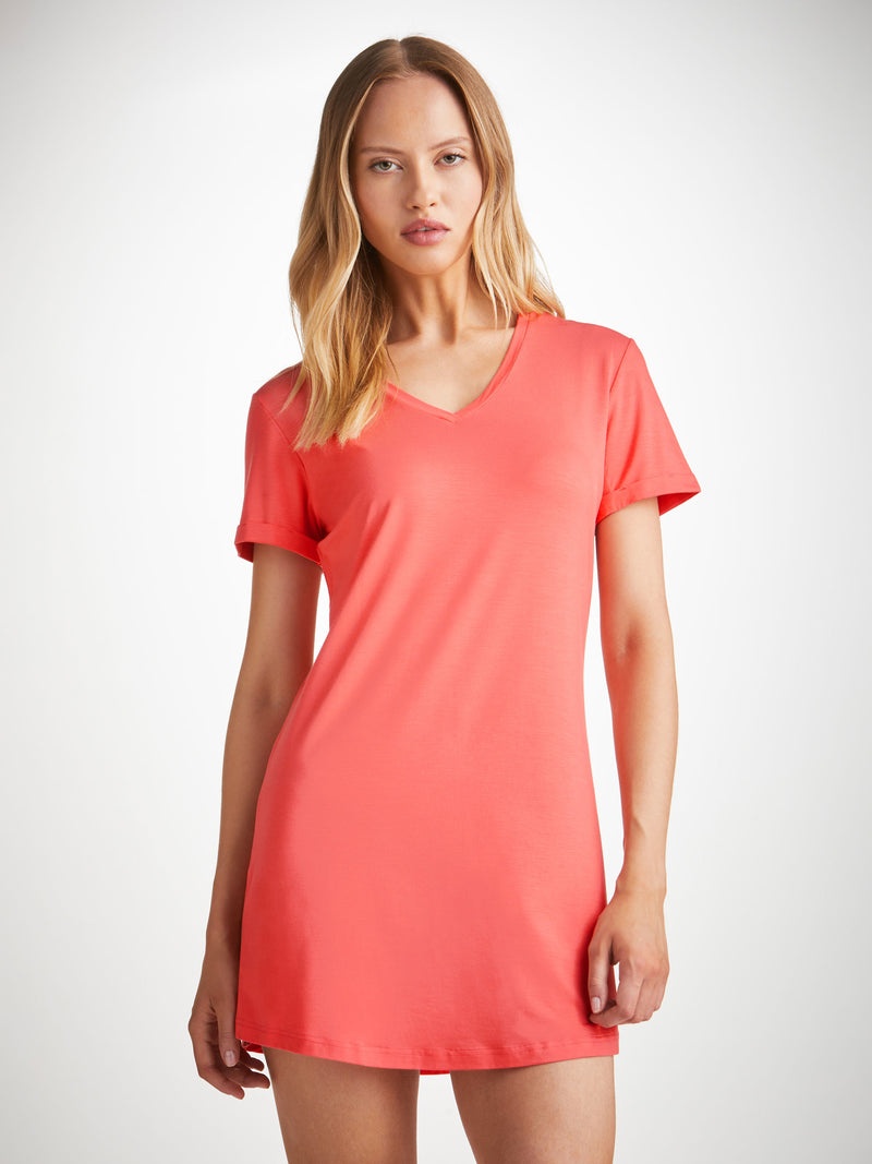 Women's V-Neck Sleep T-Shirt Lara Micro Modal Stretch Coral - 2