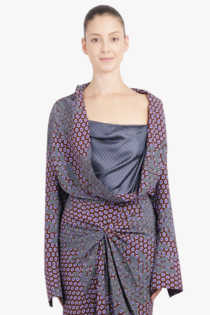 Dries Van Noten CELSEY LAYERED FLORAL MOTIF L/S BLOUSE | PURPLE/BLUE outlook