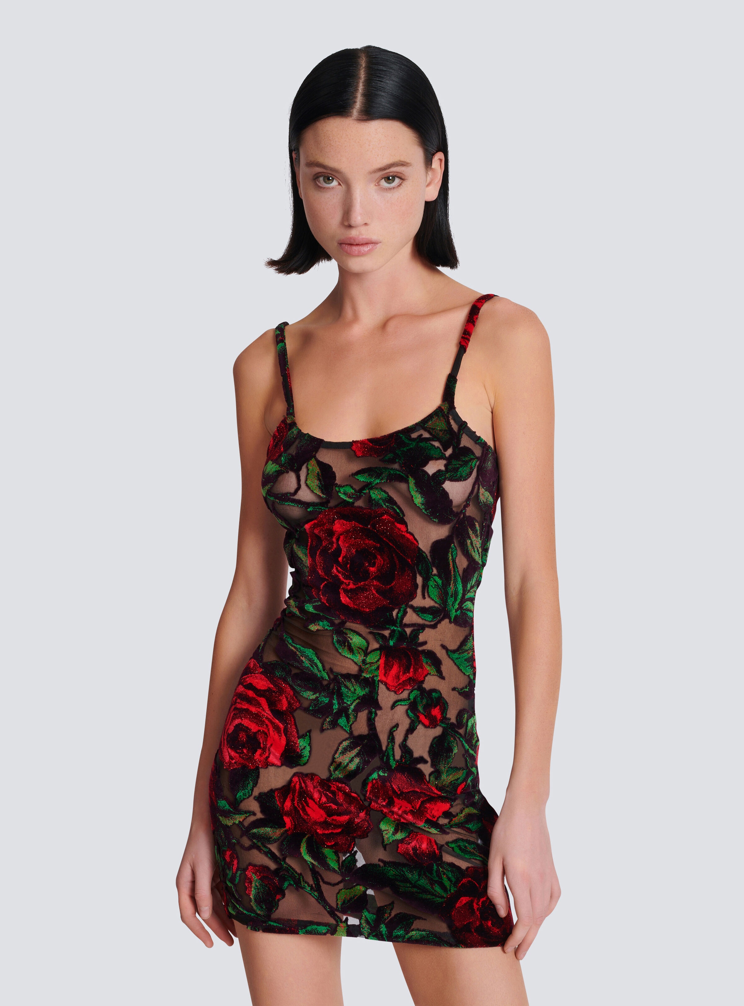 Burnout velvet dress with Rose print - 6