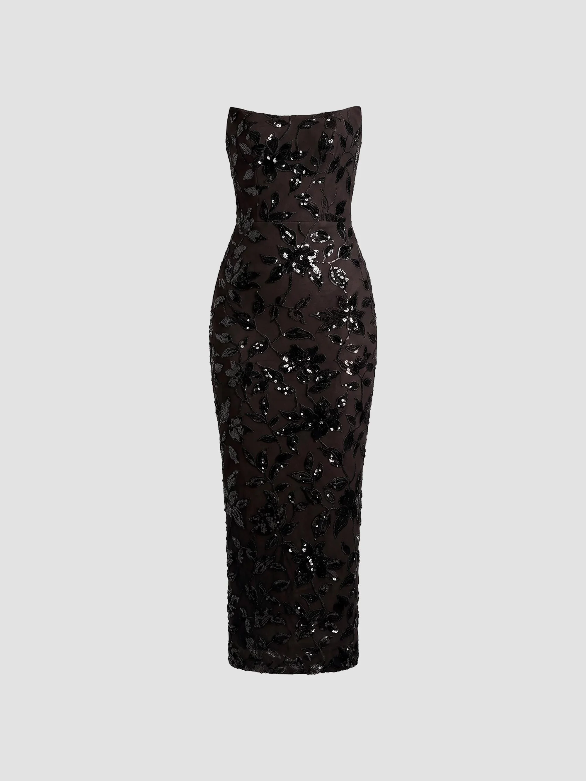 Women's Cosette Floral Sequin Strapless Midi Dress - Black Mocha - 1