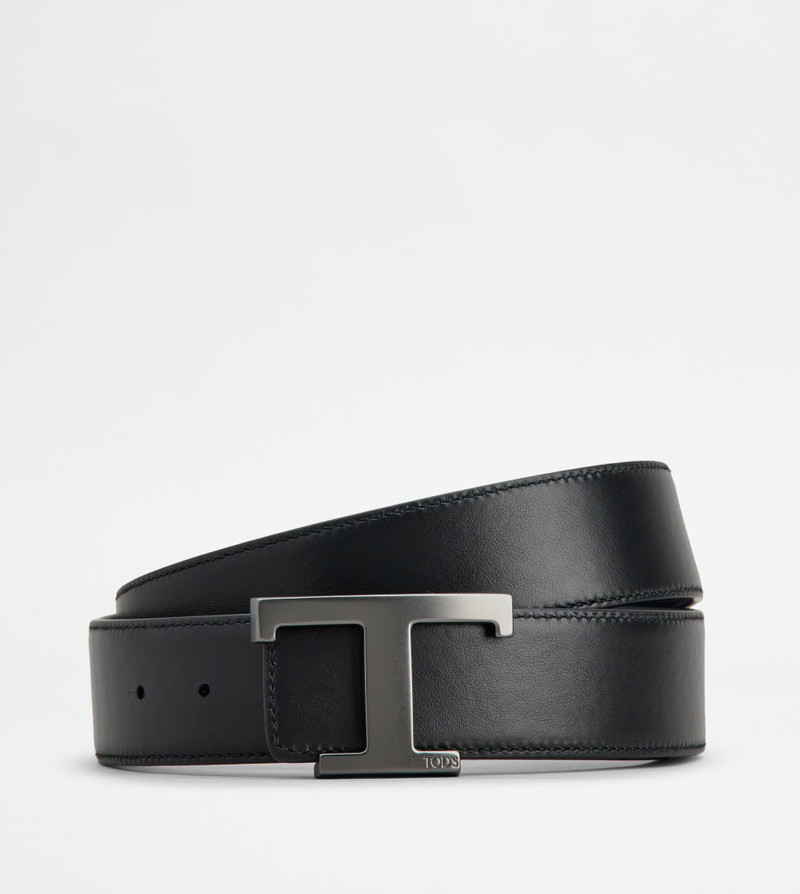 Tod's T TIMELESS REVERSIBLE BELT IN LEATHER - BLACK, BLUE outlook
