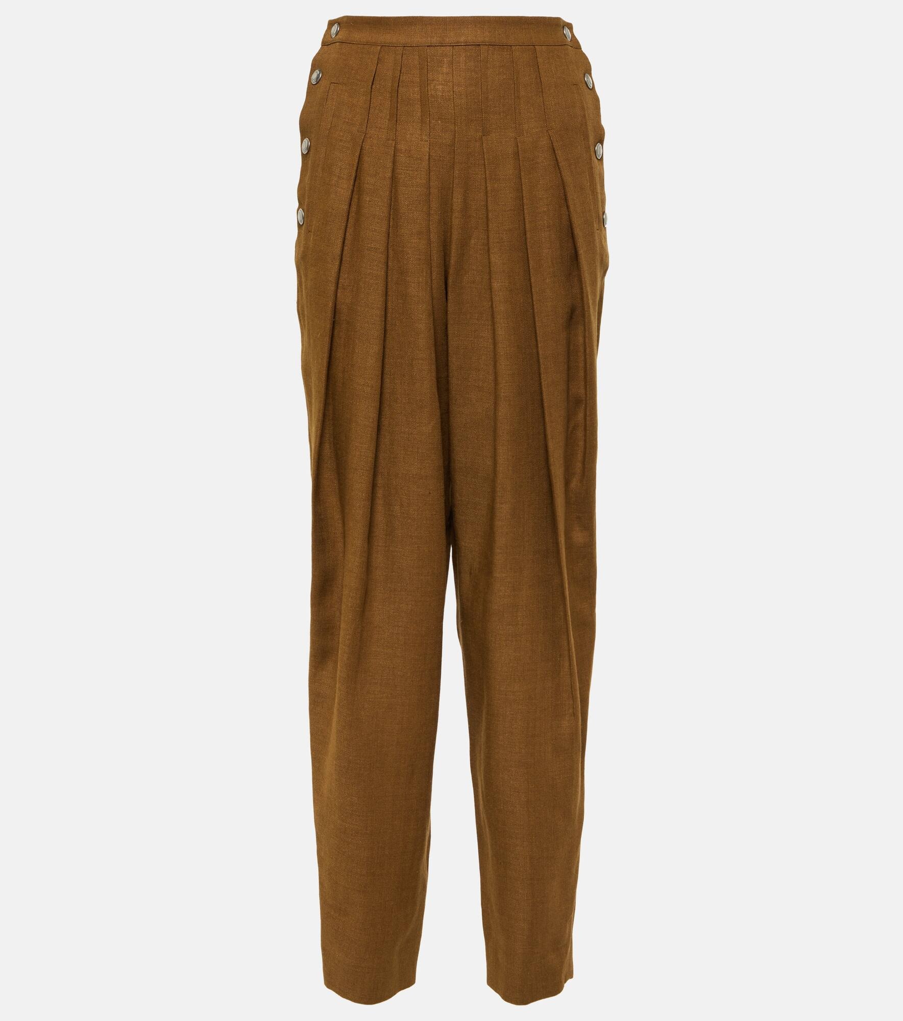 Pleated high-rise linen and wool pants - 1