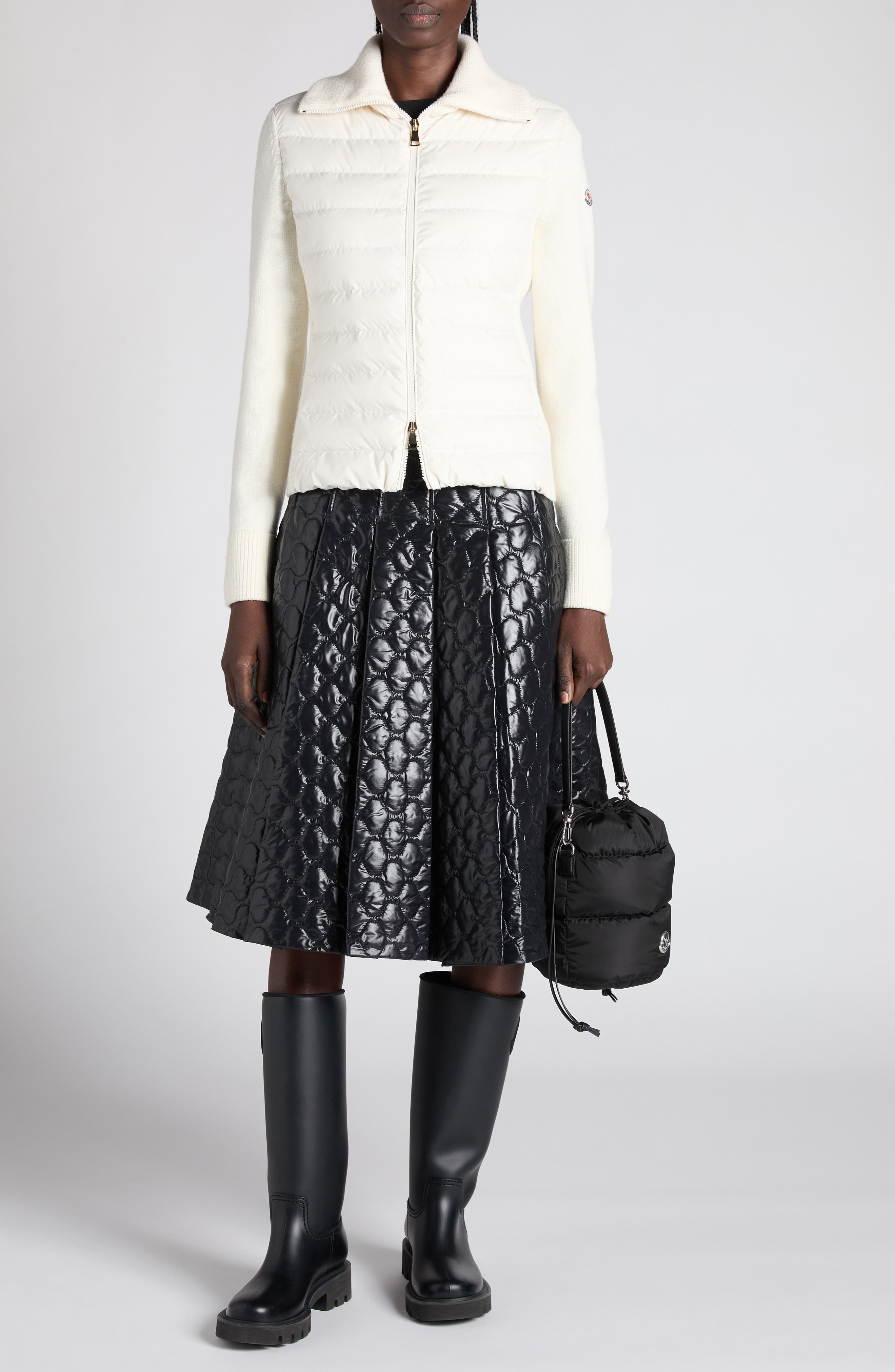 Moncler Virgin Wool Knit & Quilted Down Cardigan in White at Nordstrom - 2