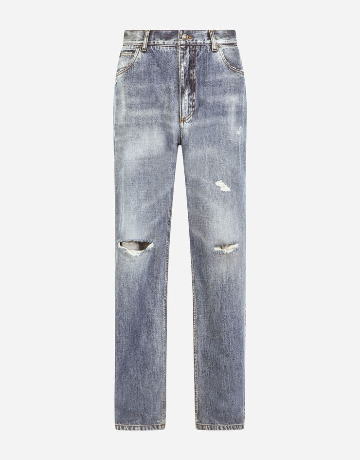 Oversize washed jeans with ripped knees - 3