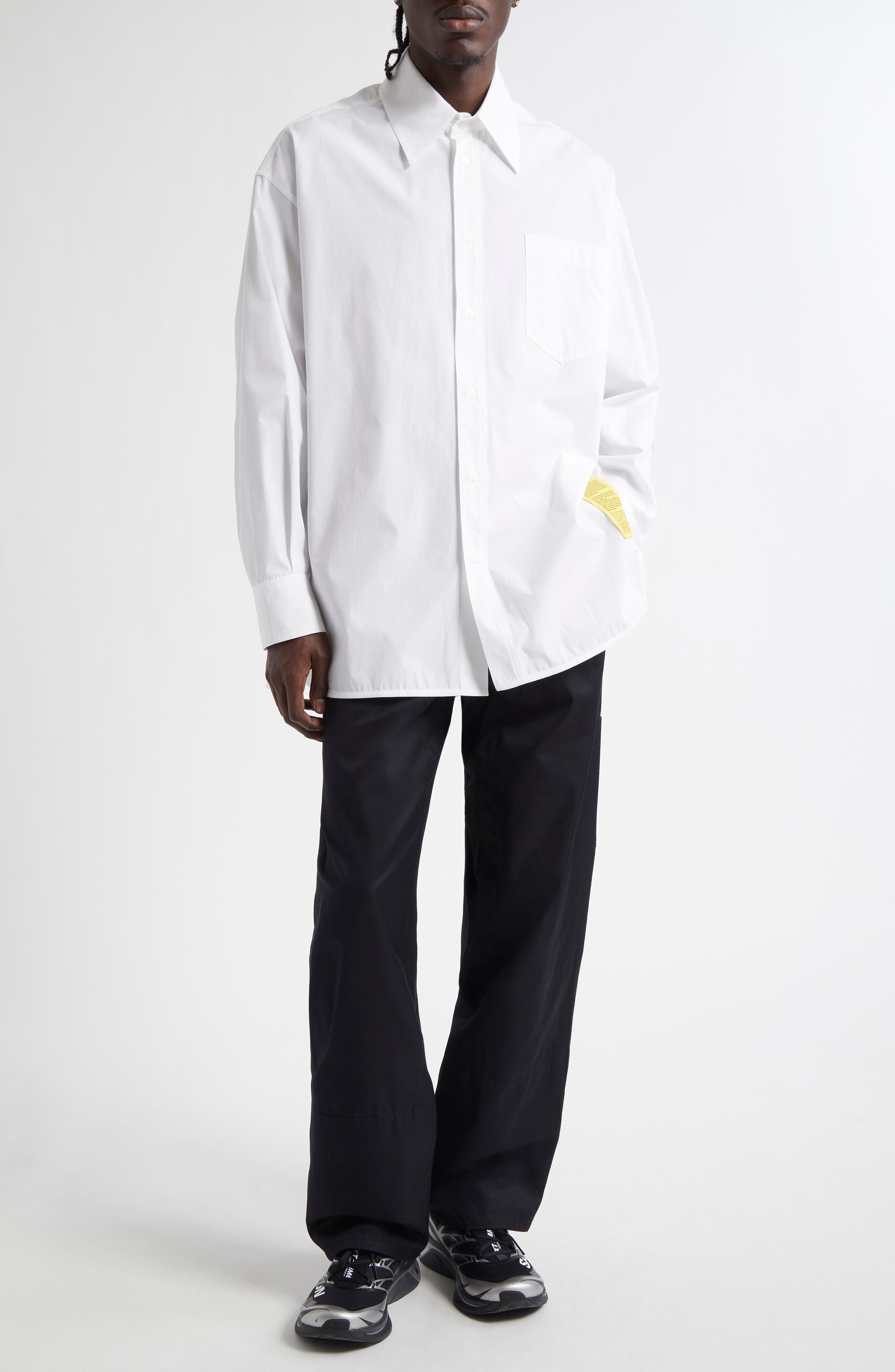 MM6 Maison Margiela Numeric Motif Label Button-Up Shirt in White at Nordstrom - 7