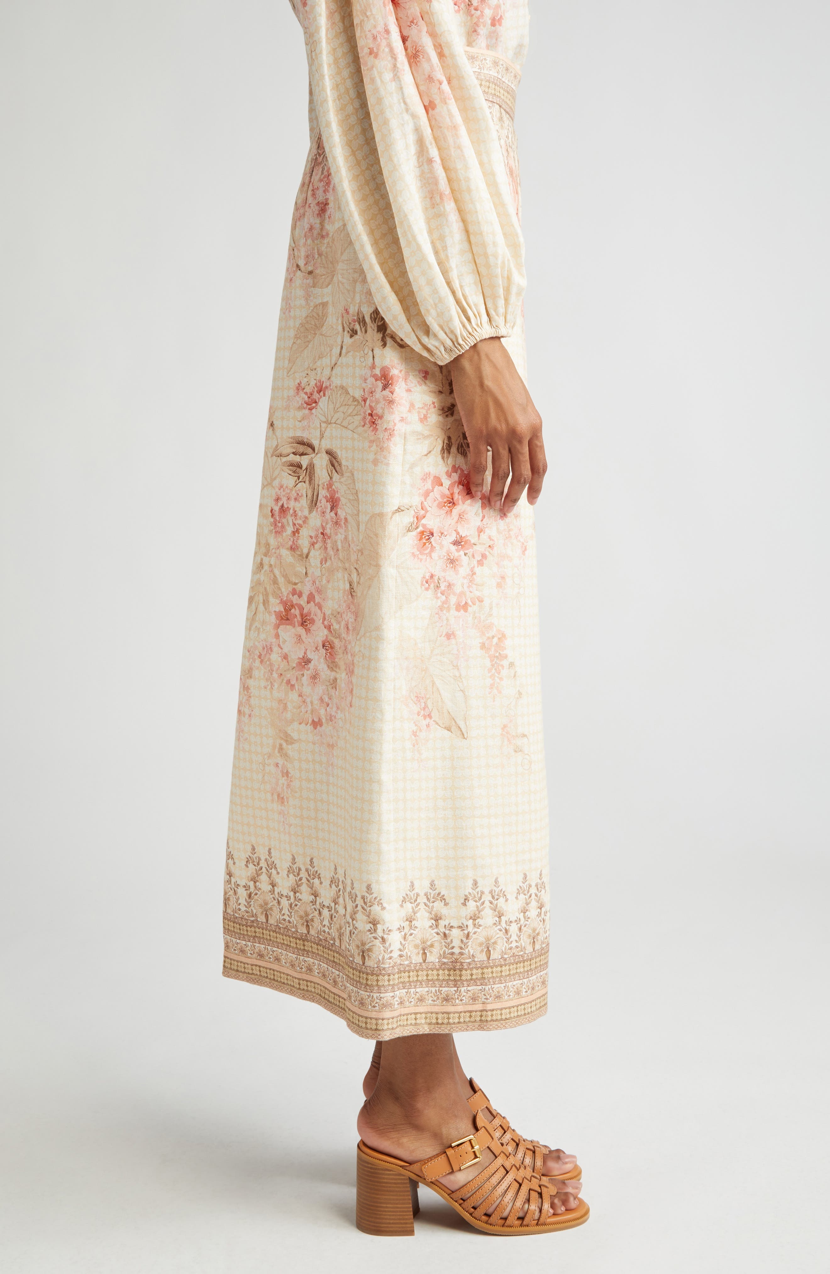 Zimmermann Tropical Floral Linen Pencil Skirt in Coral Floral at Nordstrom - 3