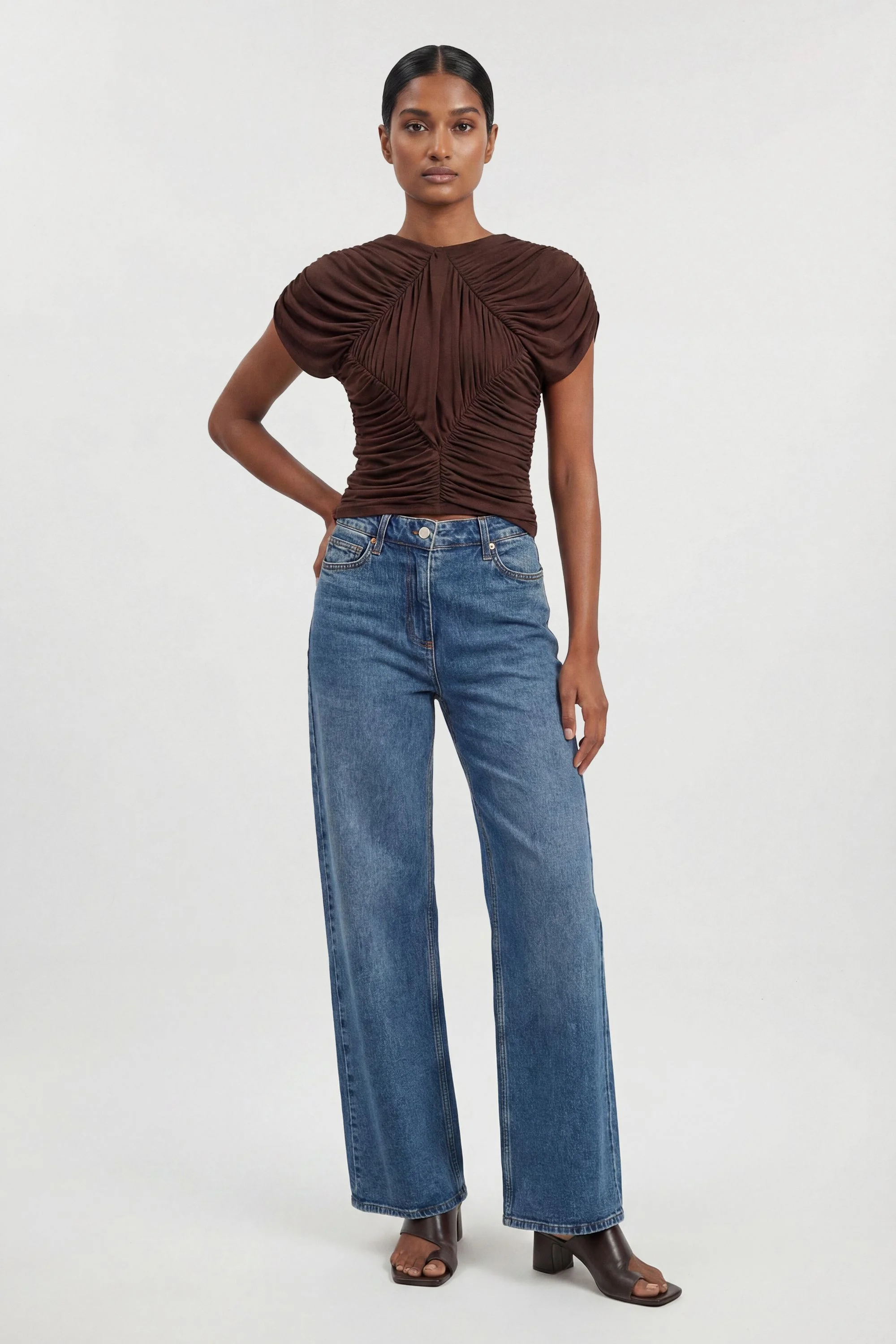 Premium Ruched Jersey Cut Out Back Top - 1