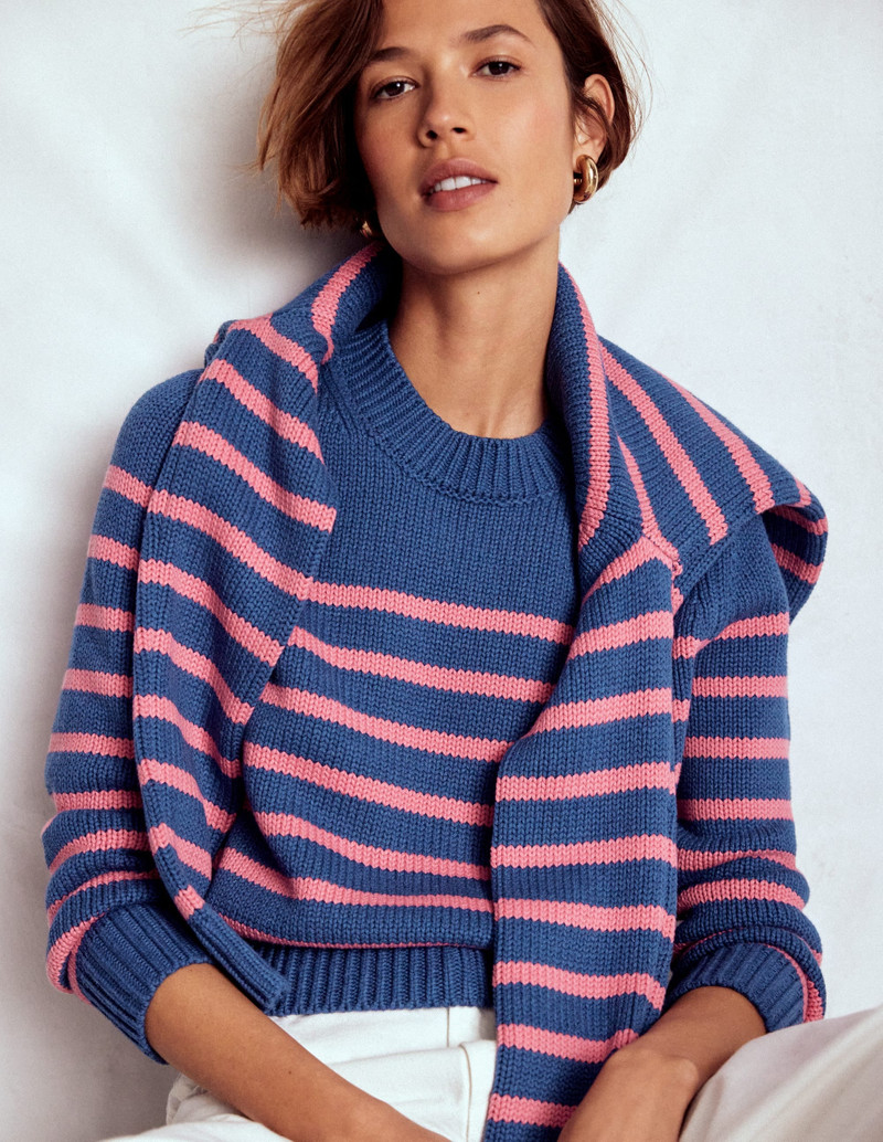 Lucy Chunky Cotton Sweater-Blue, Pink Stripe - 1