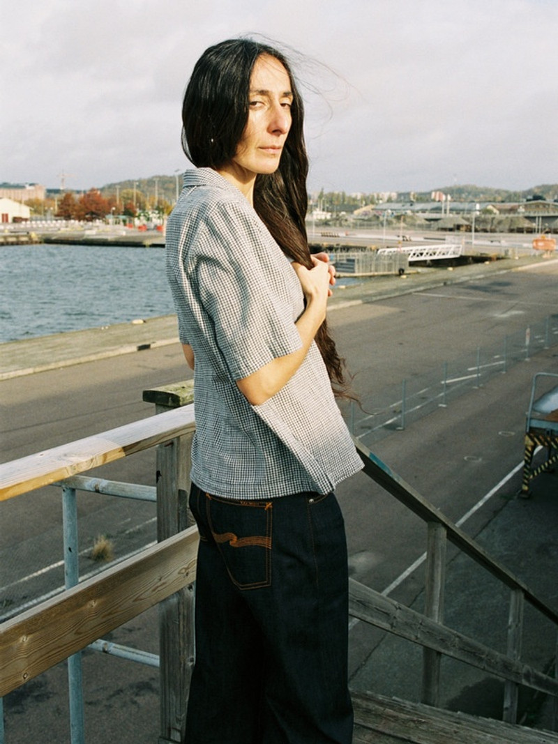 Nudie Jeans Moa Tie Check Indigo Blouse Blue outlook