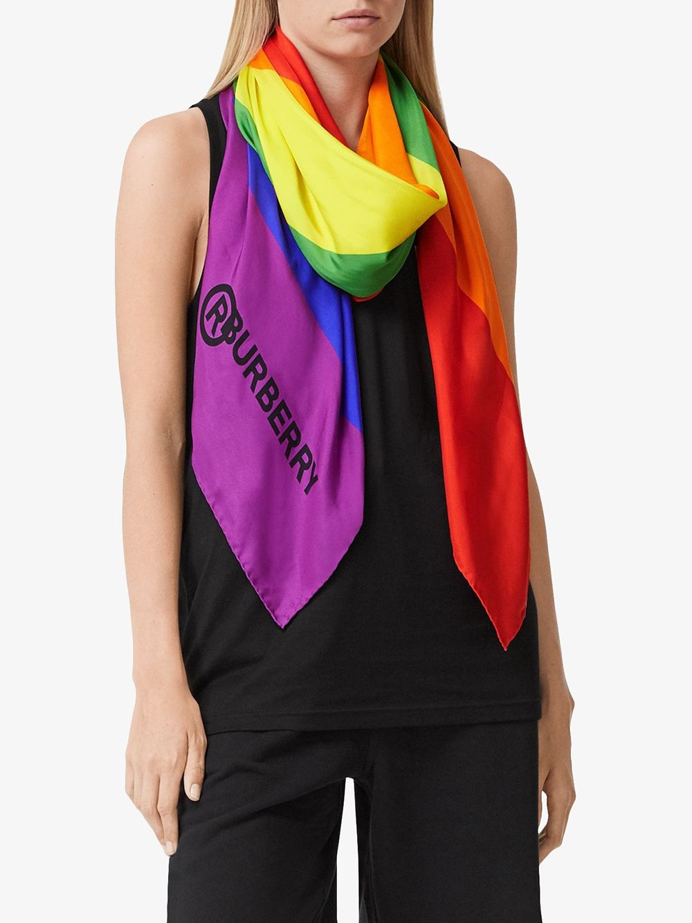 logo-print rainbow silk scarf - 2