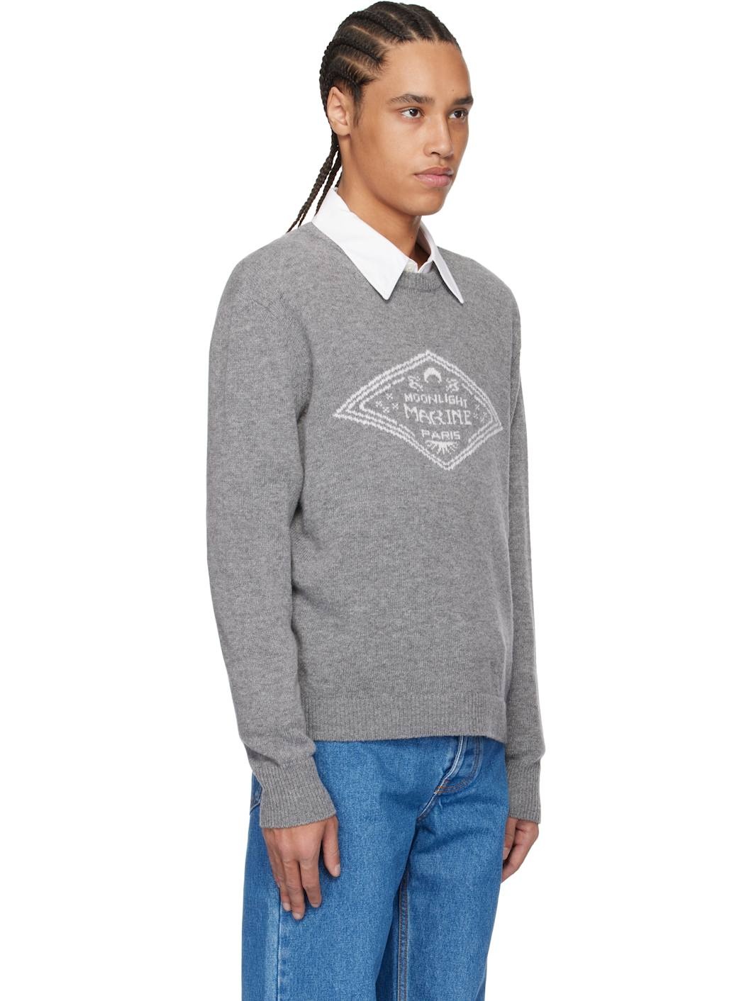 Gray Clean Wool Knit Crewneck Sweater - 2
