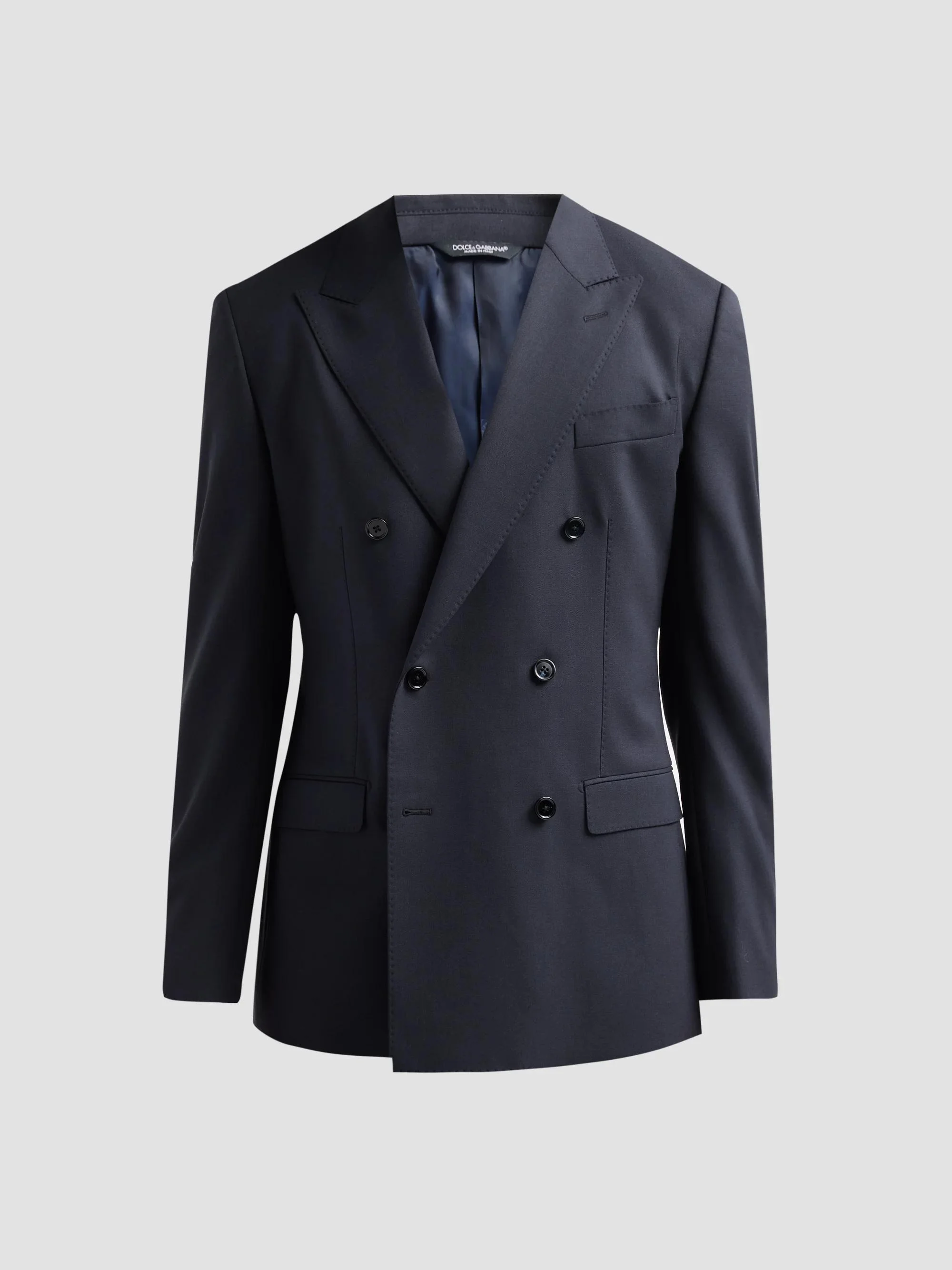 Men's Stretch-Virgin Wool Double-Breasted Jacket - Navy - 1