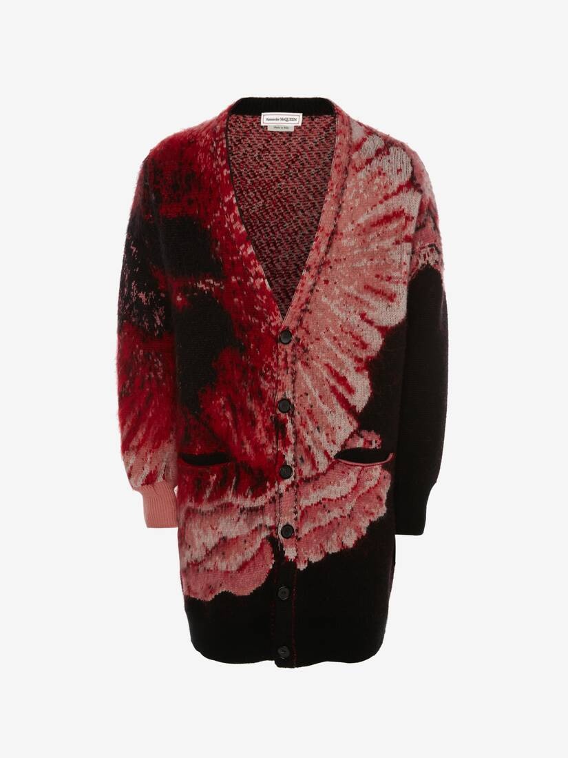 Flower Jacquard Oversized Cardigan in Black/pink - 1