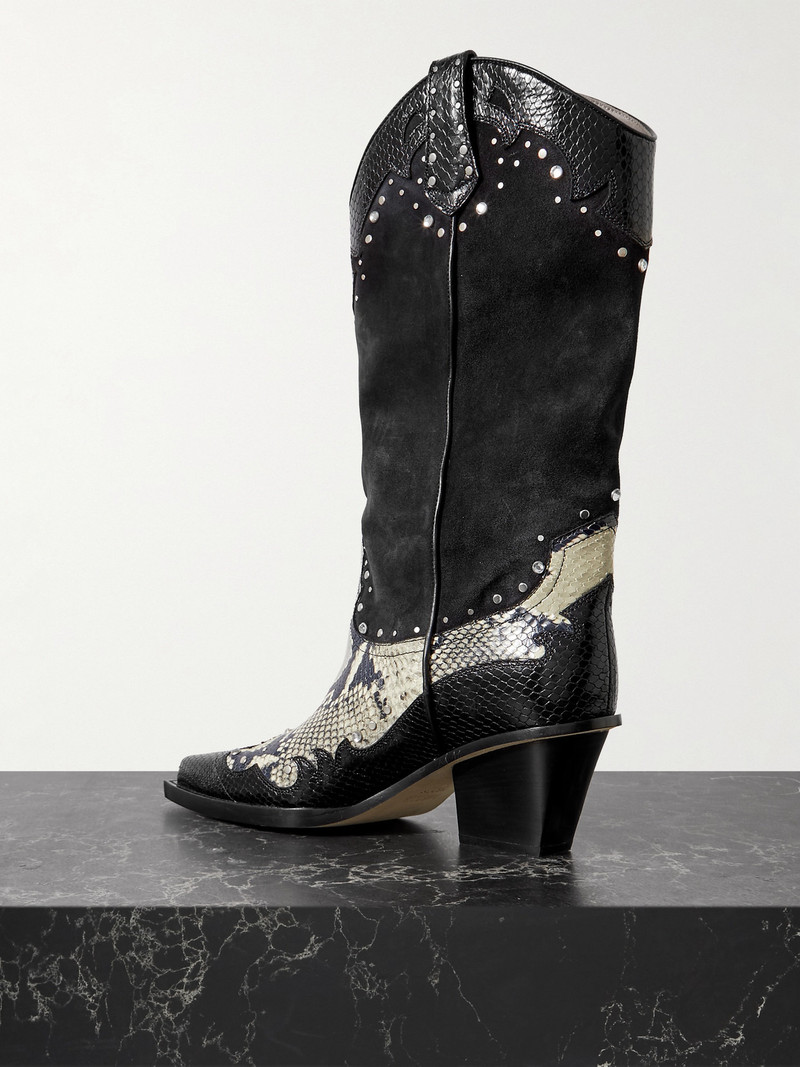 American Flame Snake-effect Leather Embellished Suede Cowboy Boots 3
