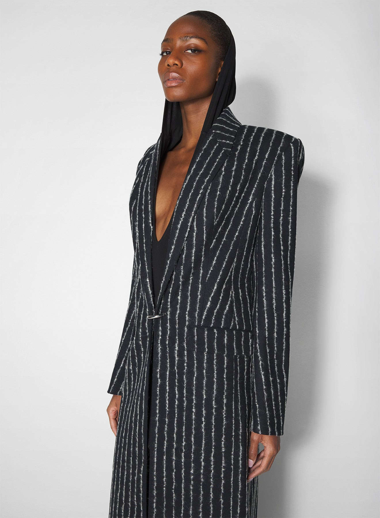 pinstripe pierced tailored coat - 4