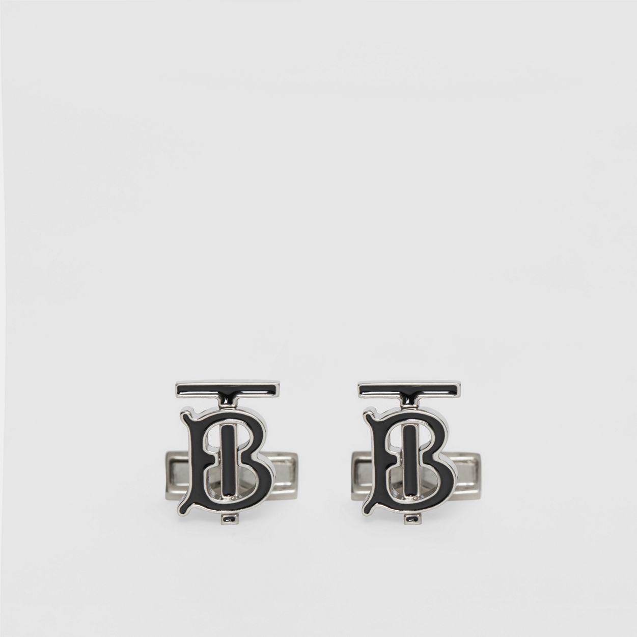 Monogram Motif Enamel and Palladium-plated Cufflinks - 1