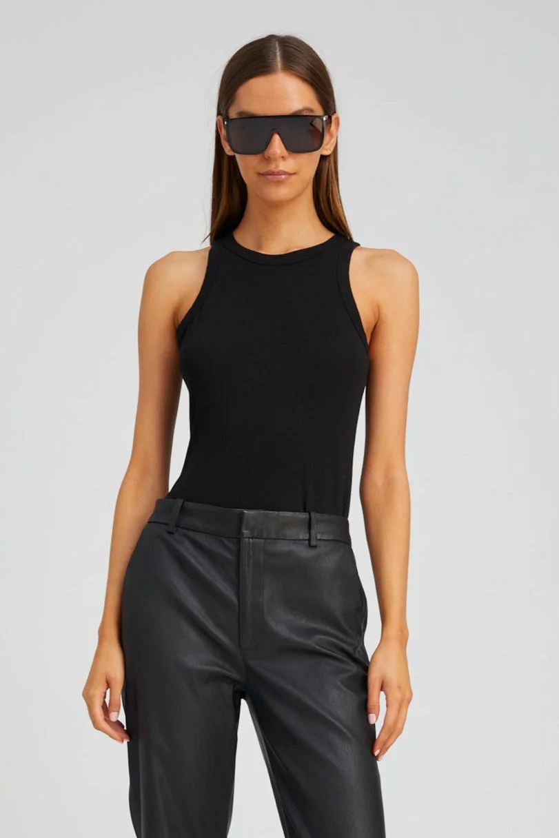 BLACK COTTON RACER TANK - 1