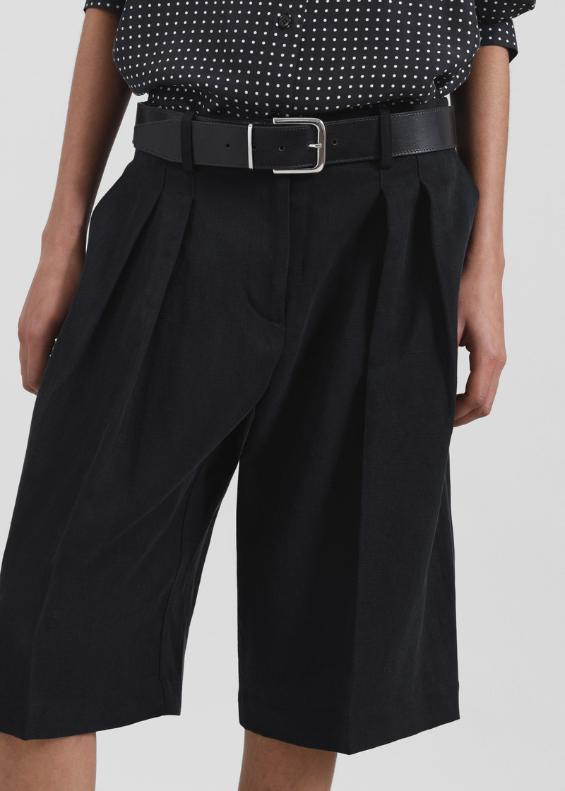 Bilbao Pleated Linen Bermuda Shorts - Black 3