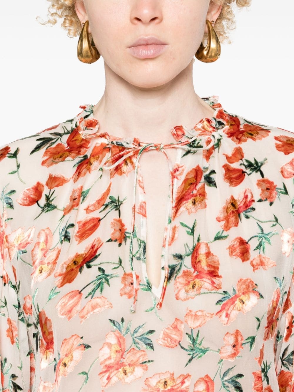 Julius floral-jacquard organza blouse - 5