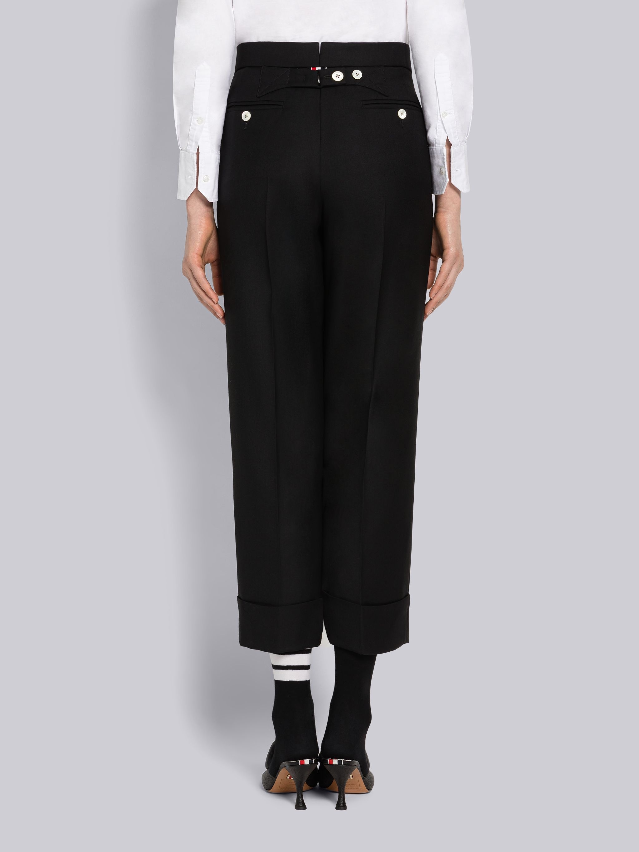 Super 120s Wool Twill Classic Backstrap Trouser With Pearls - 3