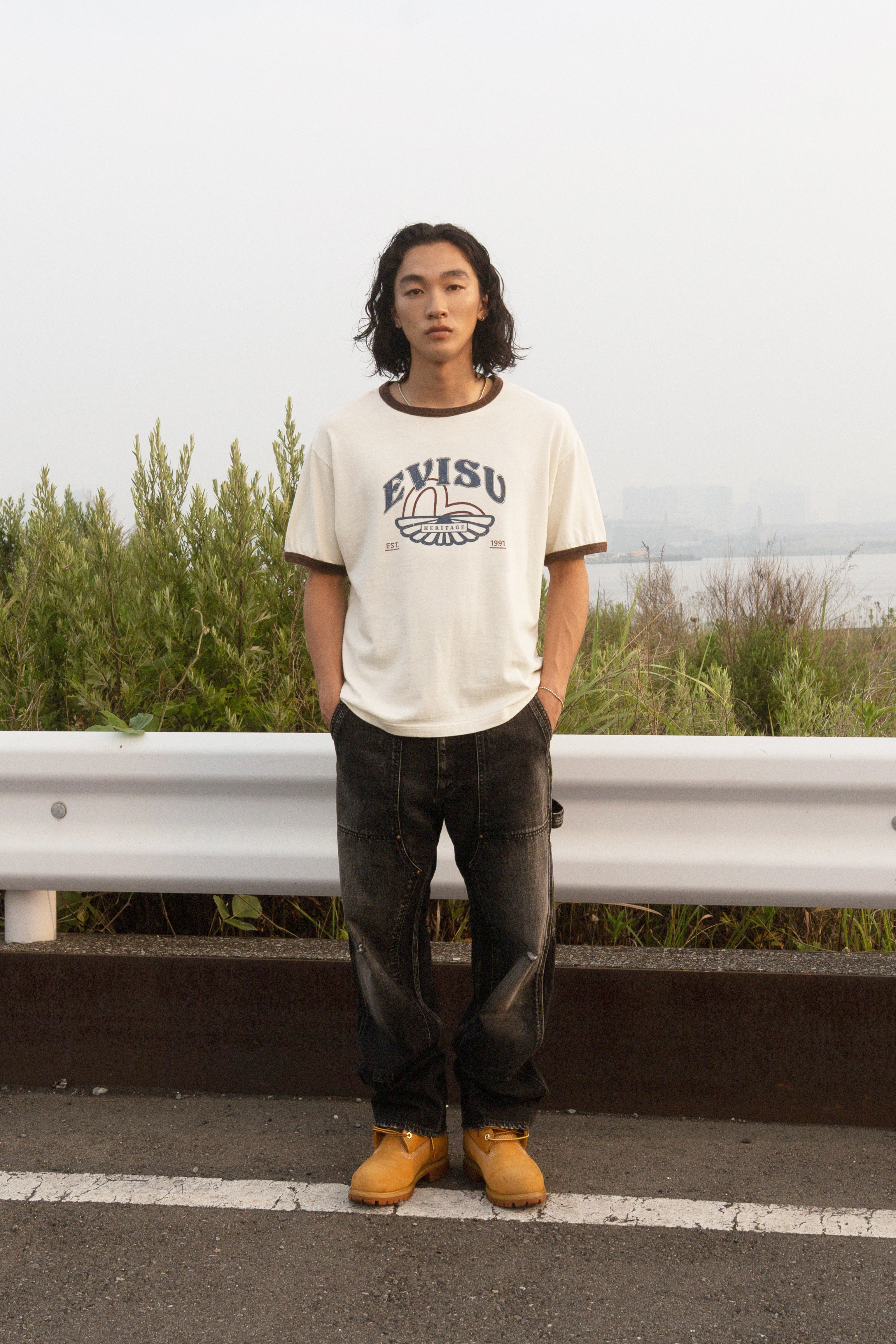 Washed Seagull and Logo Print Regular Fit Ringer T-shirt - 8