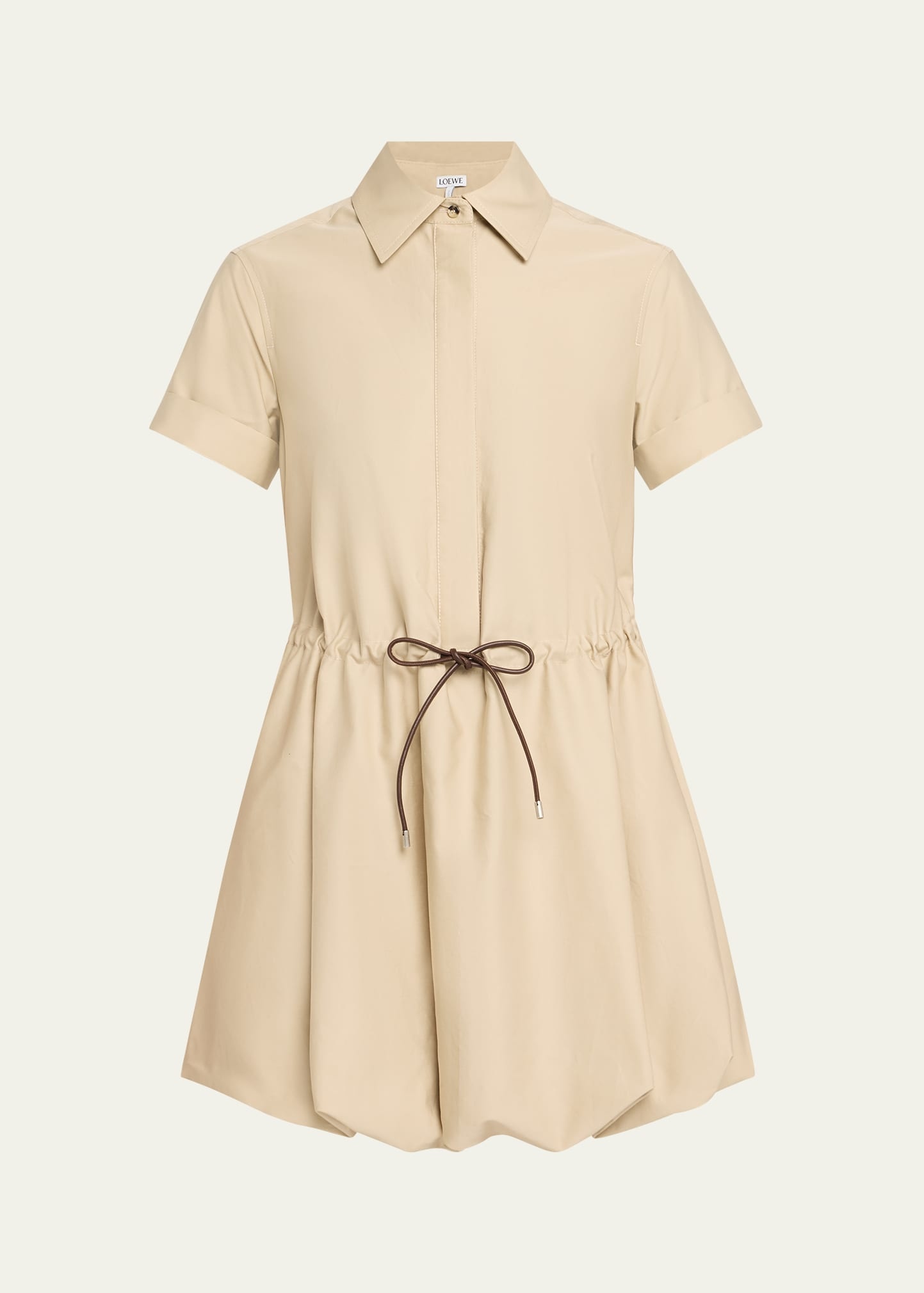 Short-Sleeve Cinched-Waist Mini Bubble Shirtdress - 1