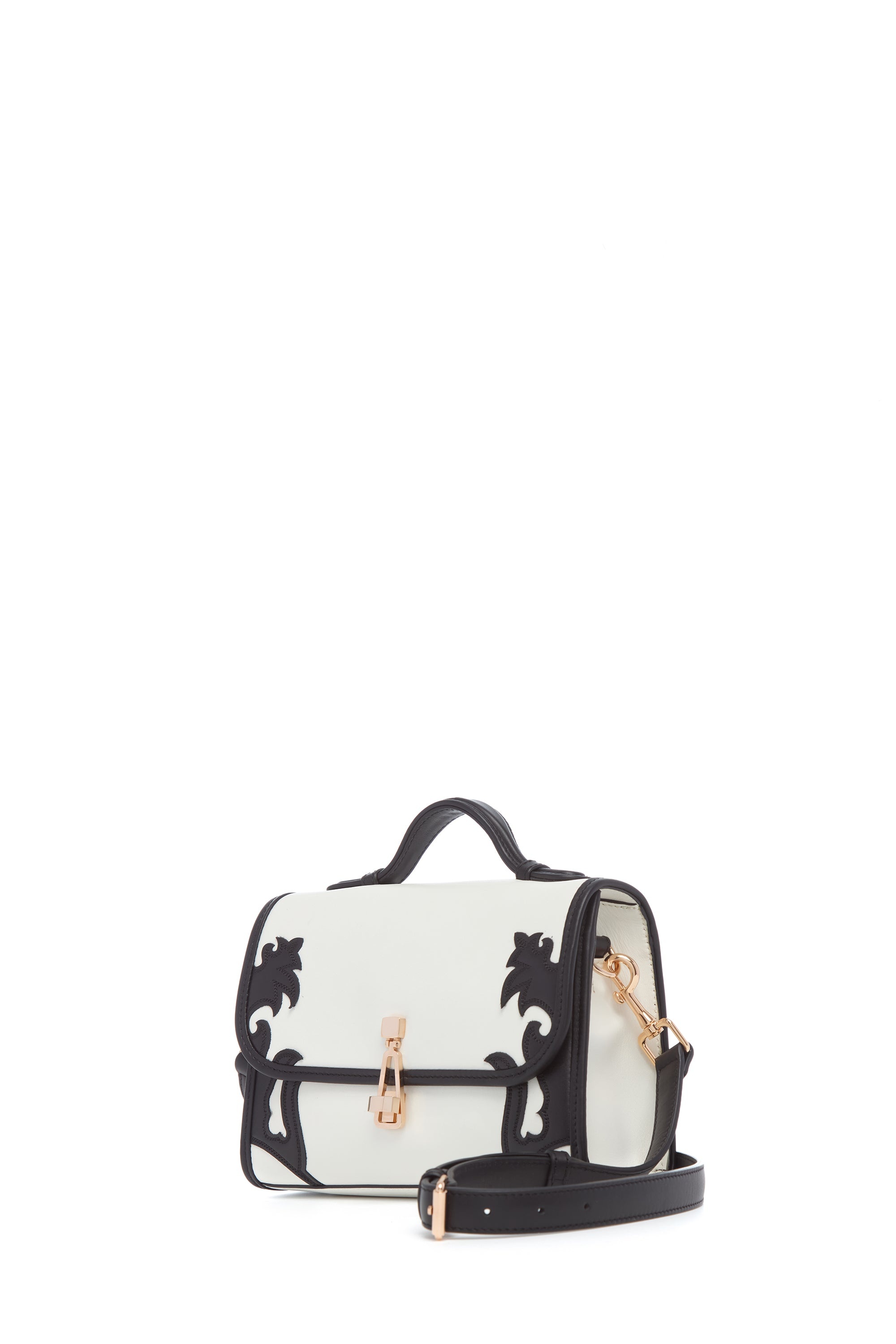 Small Leonora Western Flap Bag in Black & Ivory Leather - 2