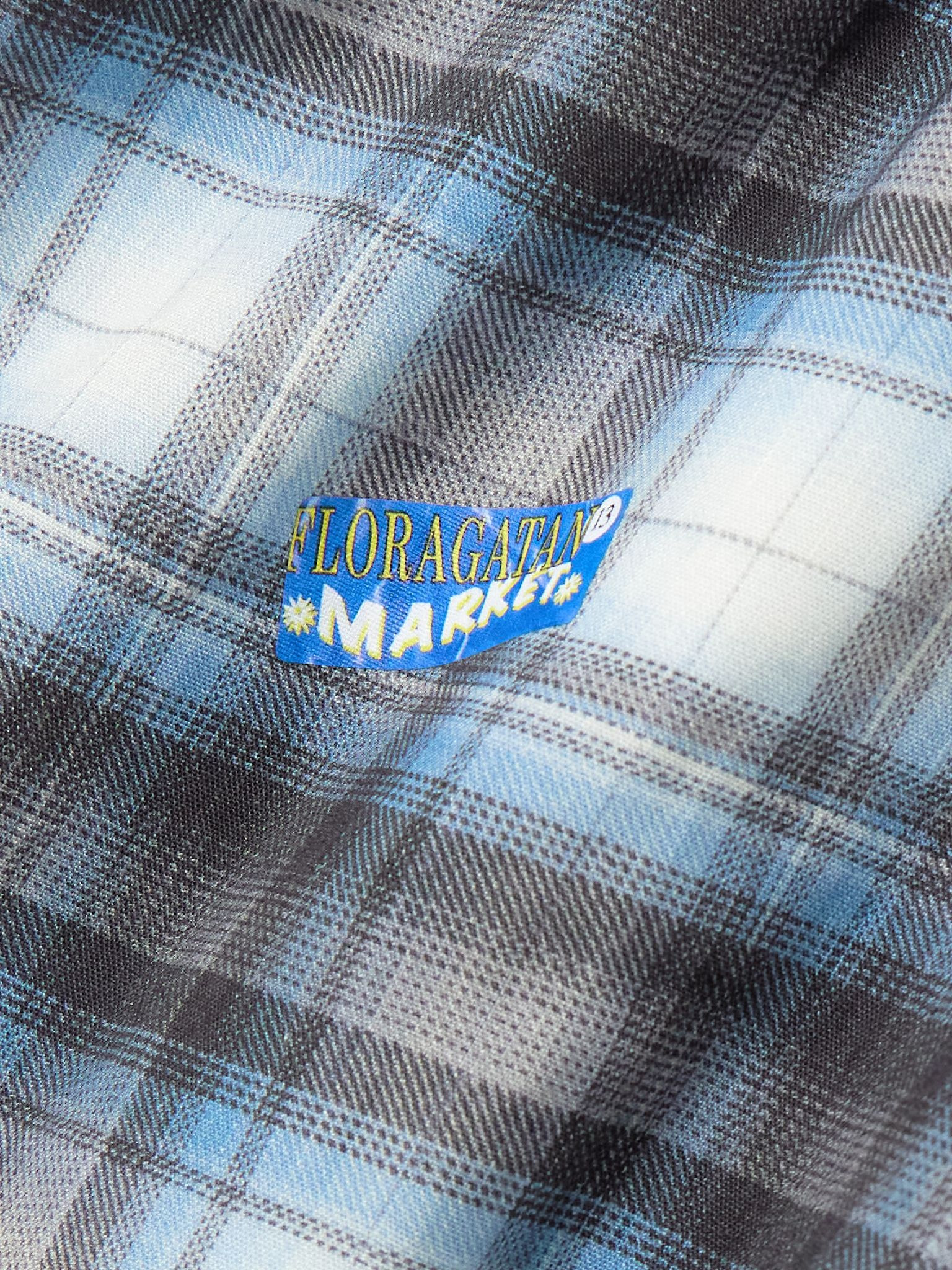Gathered checked linen-blend mini dress Blue - 4